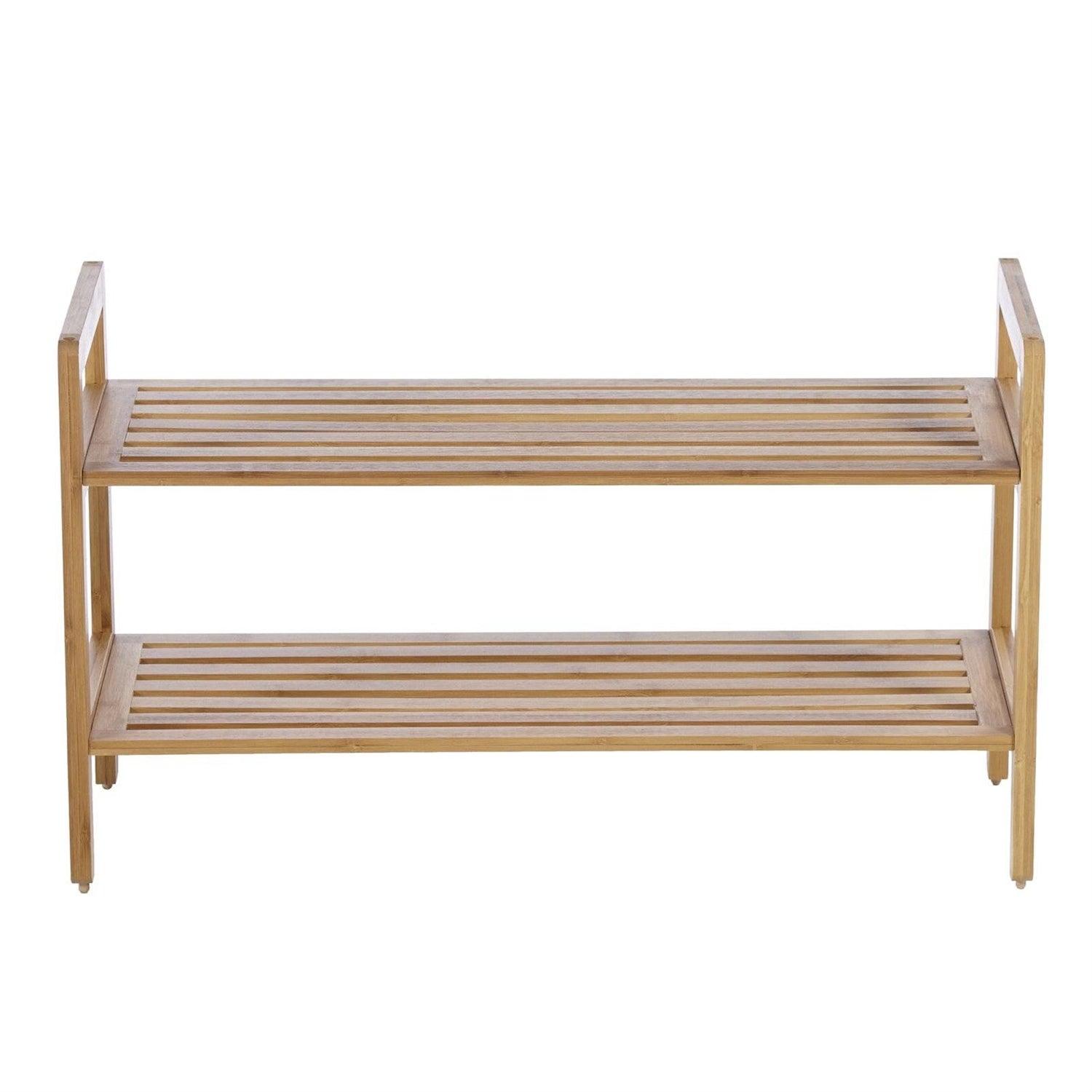 Modern Bamboo 2-Shelf Shoe Rack - Holds up to 8-Pair of Shoes - PRHOMZ