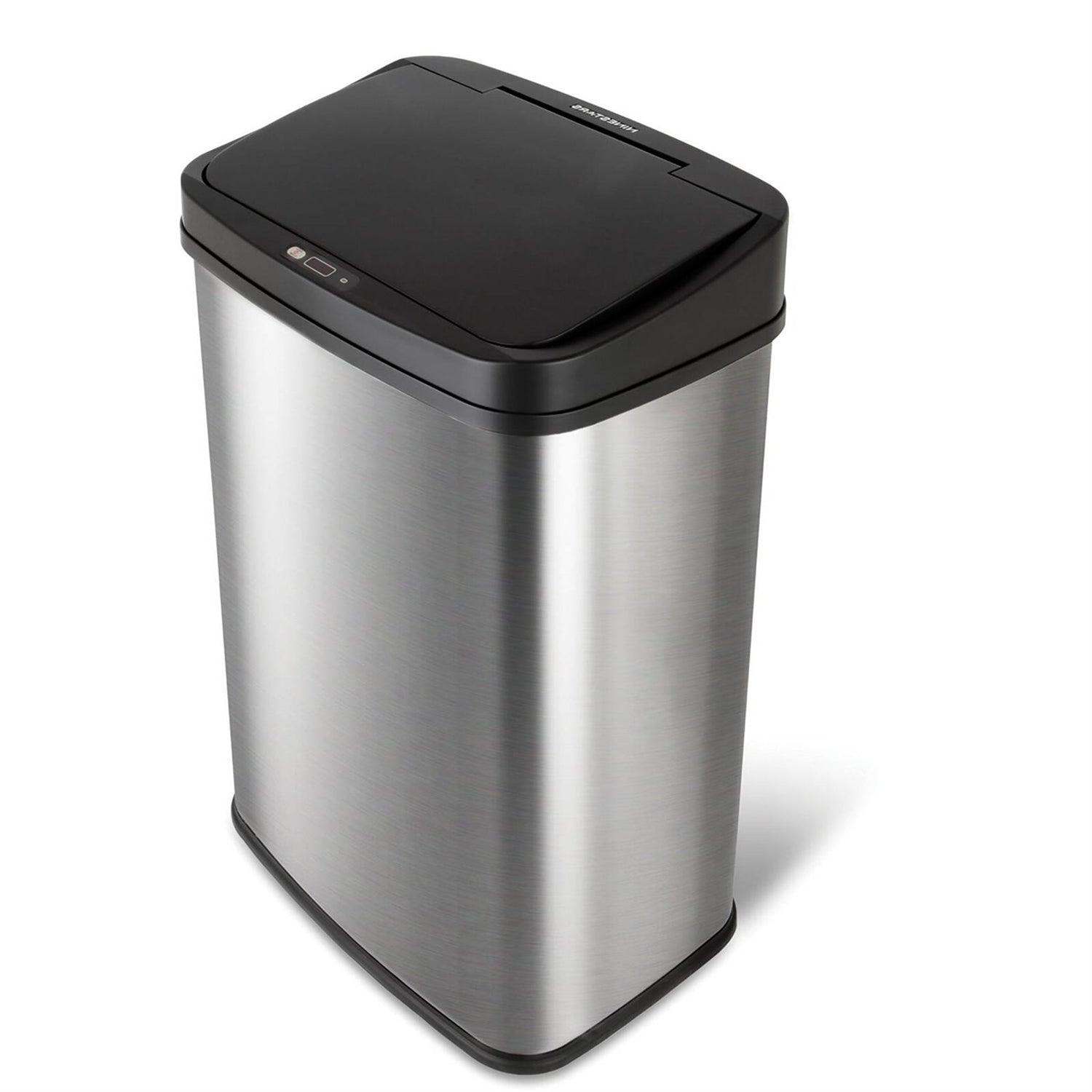 Black Top 13-Gallon Stainless Steel Kitchen Trash Can with Motion Sensor Lid - PRHOMZ