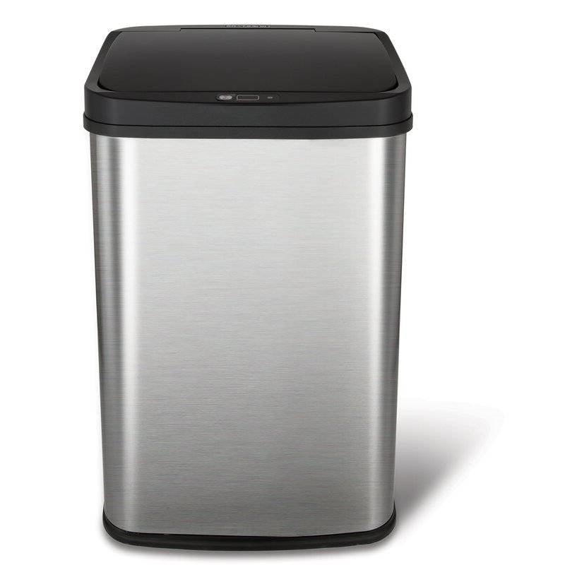Black Top 13-Gallon Stainless Steel Kitchen Trash Can with Motion Sensor Lid - PRHOMZ