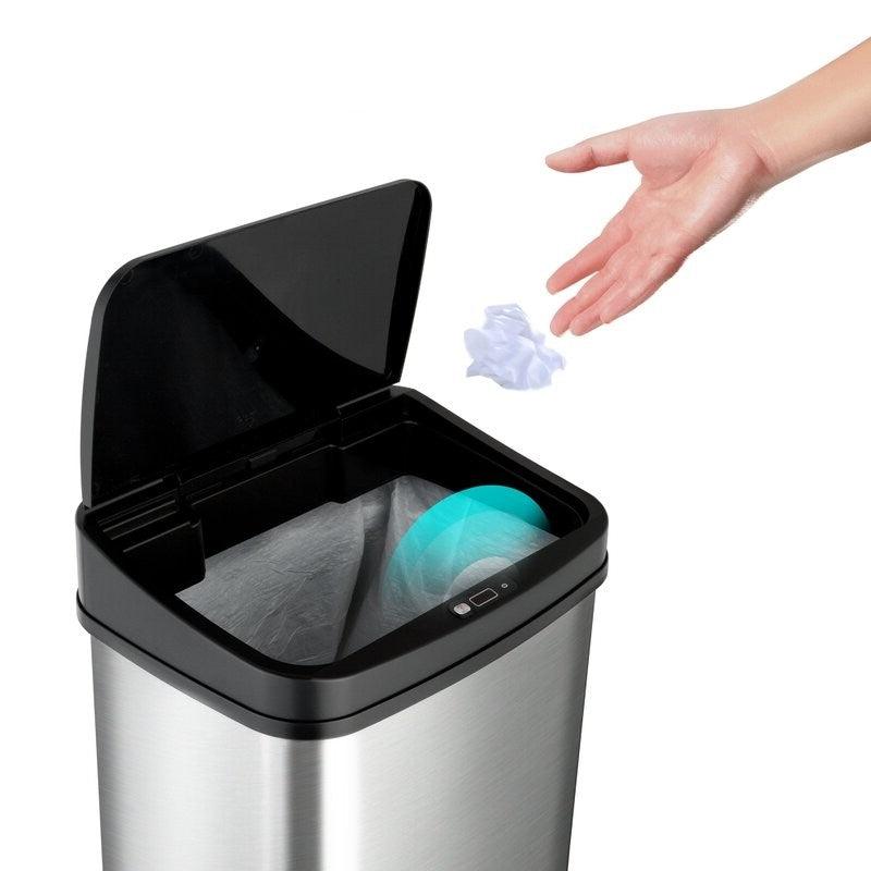 Black Top 13-Gallon Stainless Steel Kitchen Trash Can with Motion Sensor Lid - PRHOMZ