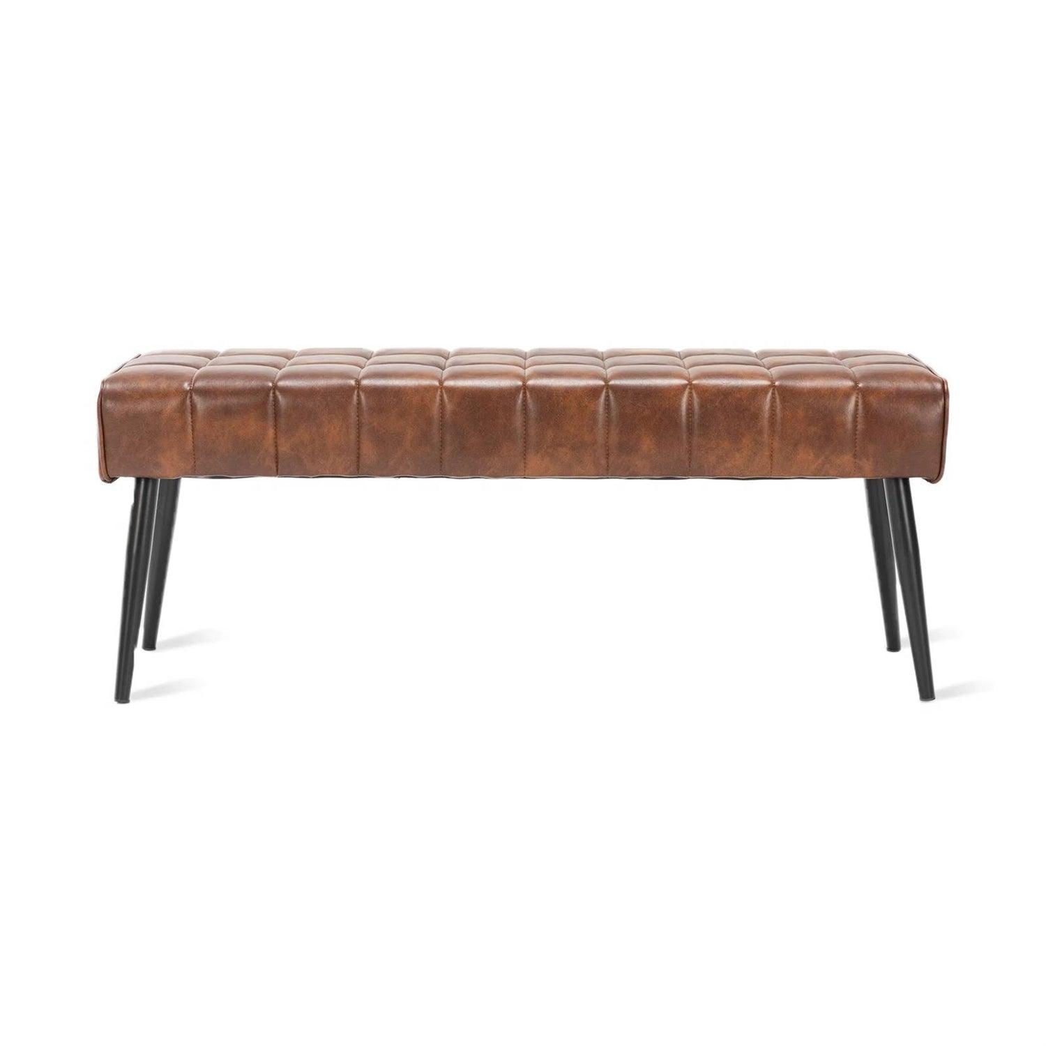 Mid-Century Modern Bedroom Bench with Brown PU Leather Seat and Tapered Legs - PRHOMZ