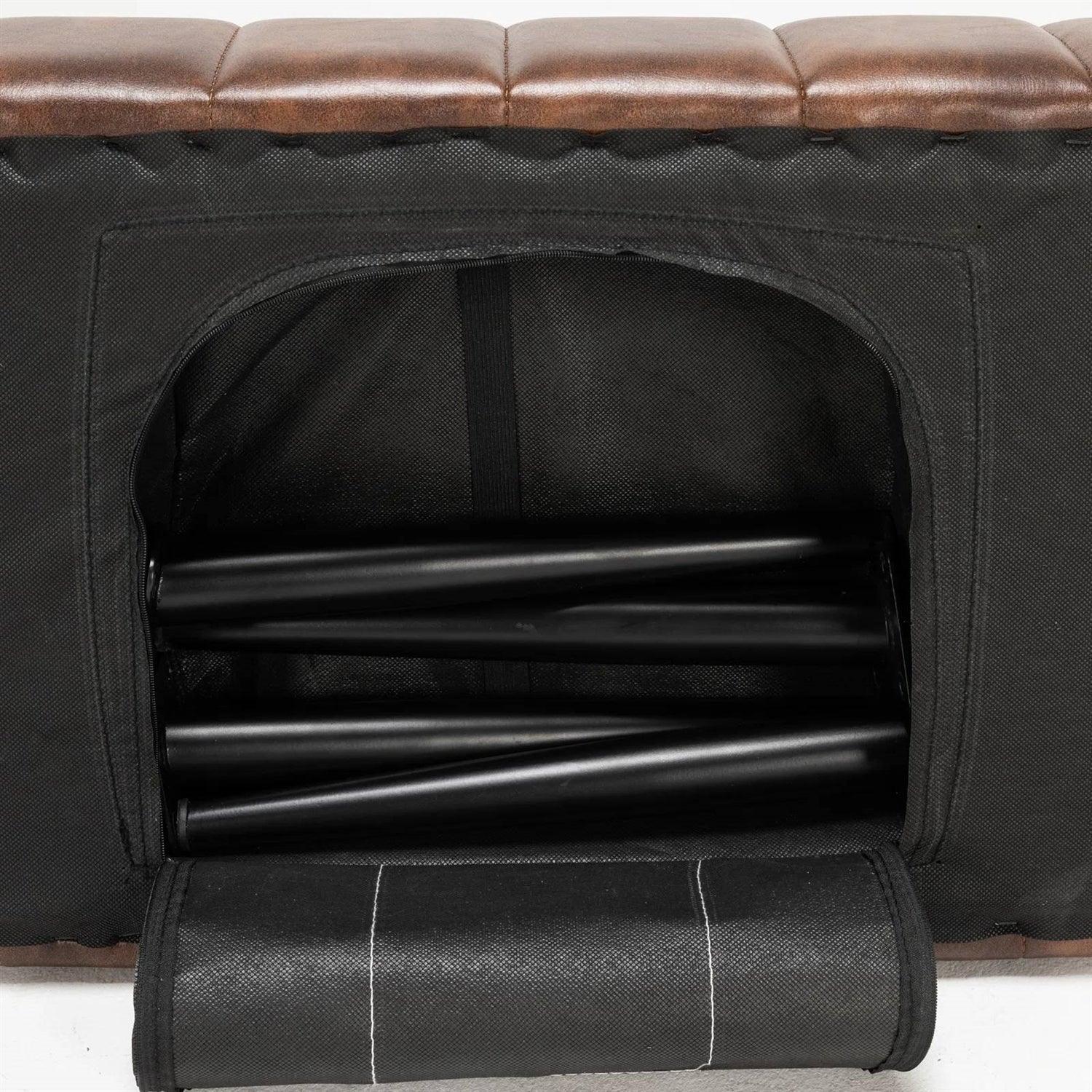 Mid-Century Modern Bedroom Bench with Brown PU Leather Seat and Tapered Legs - PRHOMZ