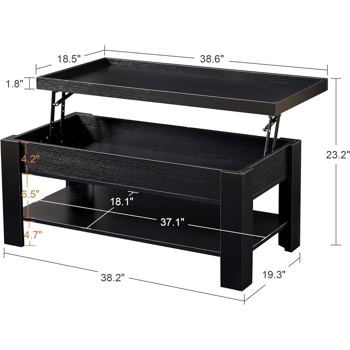 Modern Lift Top Coffee Table Laptop Tray with Storage Shelf in Black Wood Finish-4