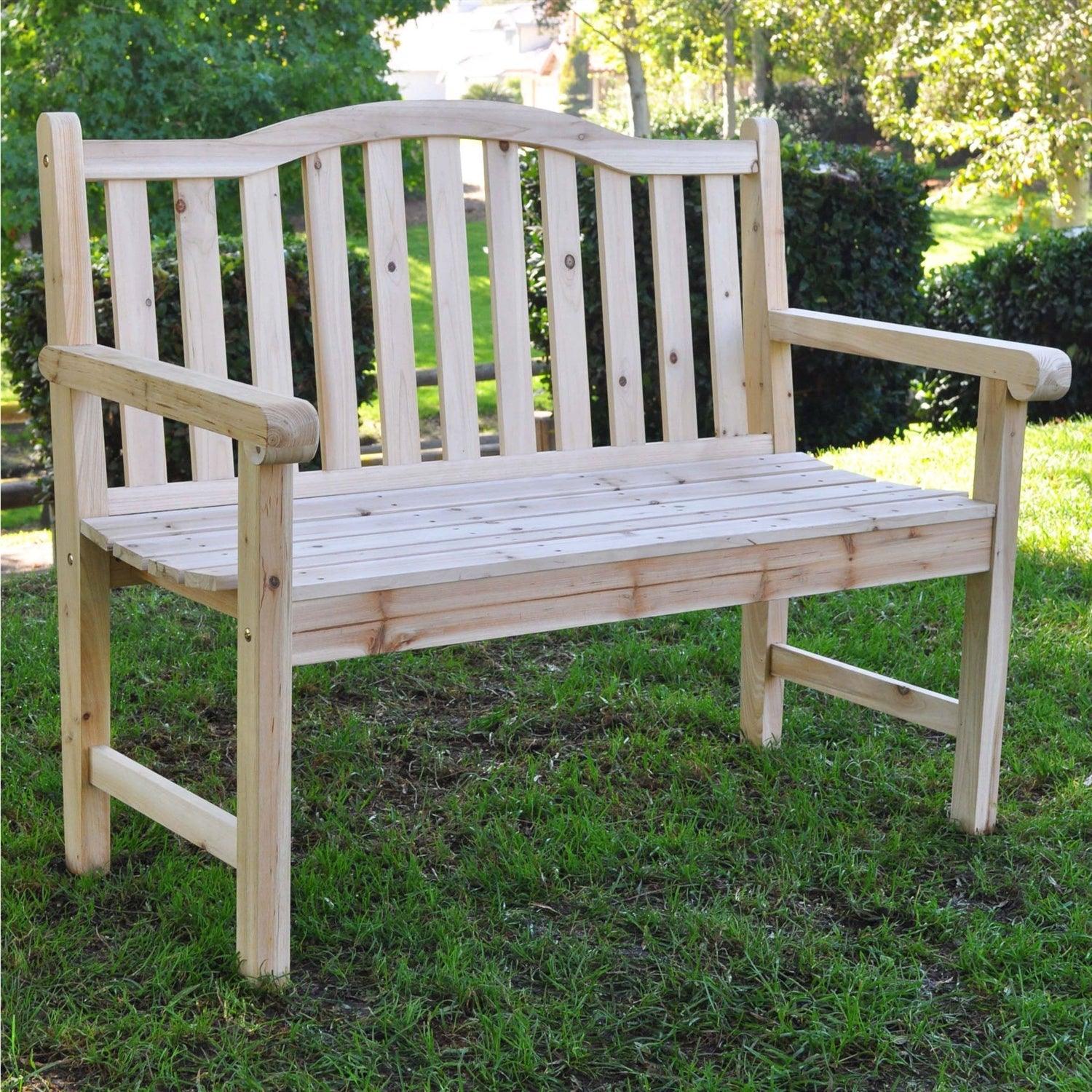 Outdoor Cedar Wood Garden Bench in Natural with 475lbs. Weight Limit - PRHOMZ