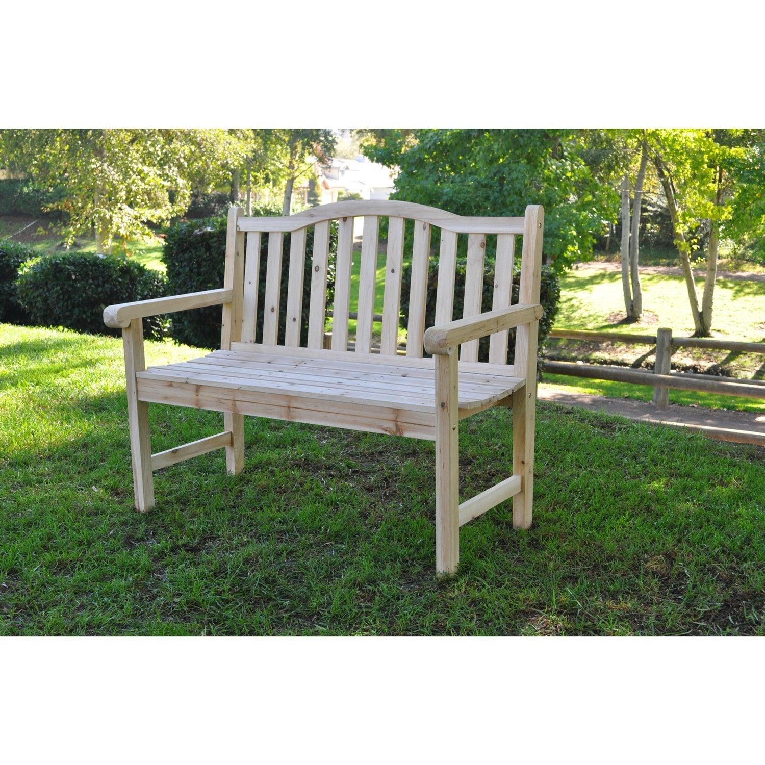 Outdoor Cedar Wood Garden Bench in Natural with 475lbs. Weight Limit - PRHOMZ