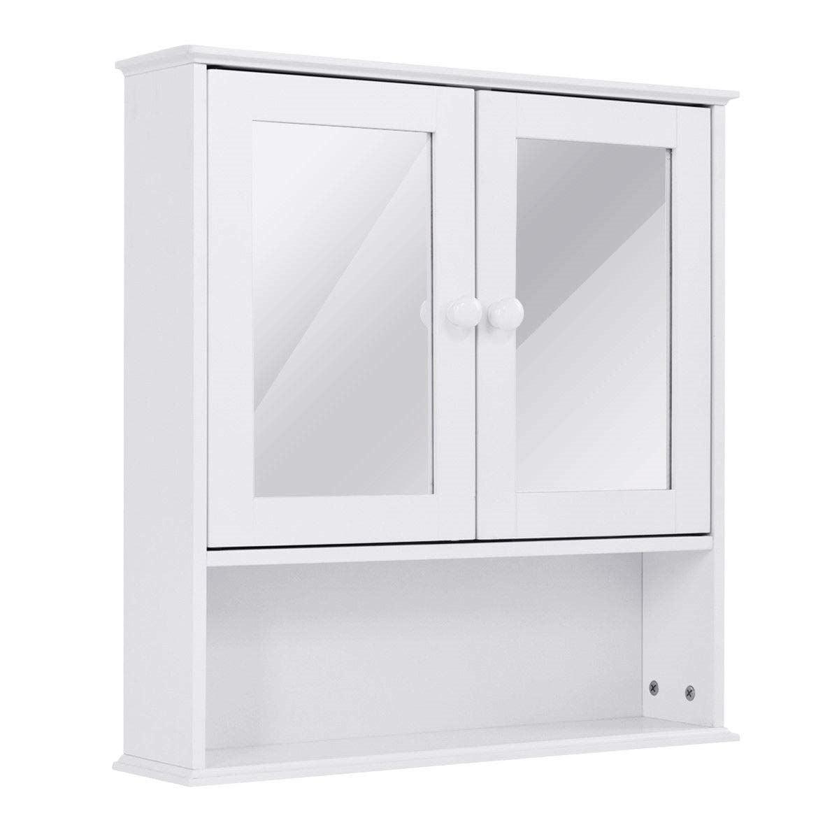 Simple Bathroom Mirror Wall Cabinet in White Wood Finish 23 x 22 inch - PRHOMZ