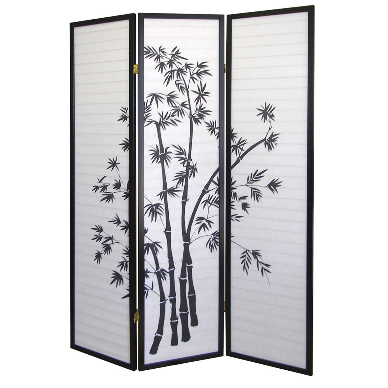3-Panel Room Divider Privacy Screen with Bamboo Design Black White-0