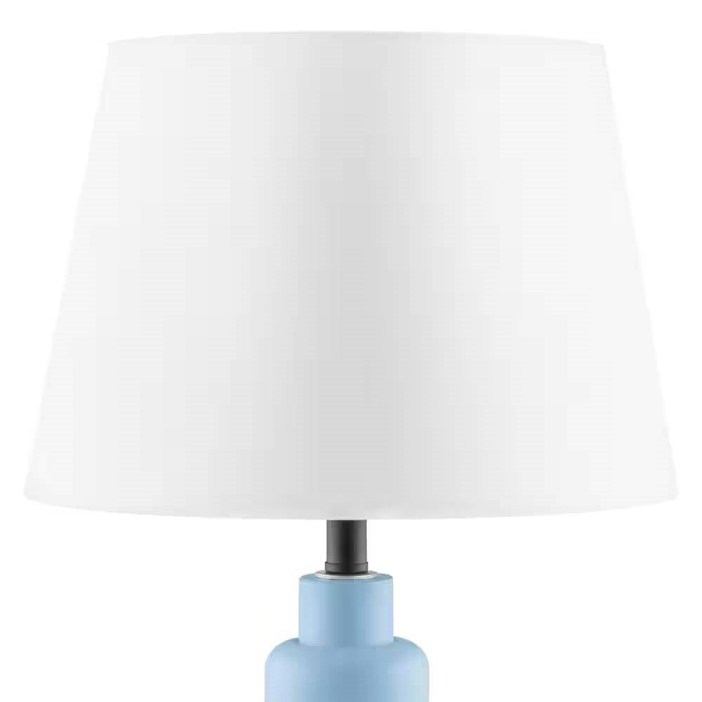 Small Blue Desk Light Table Lamp with White Fabric Shade for Bedside Nightstand - PRHOMZ