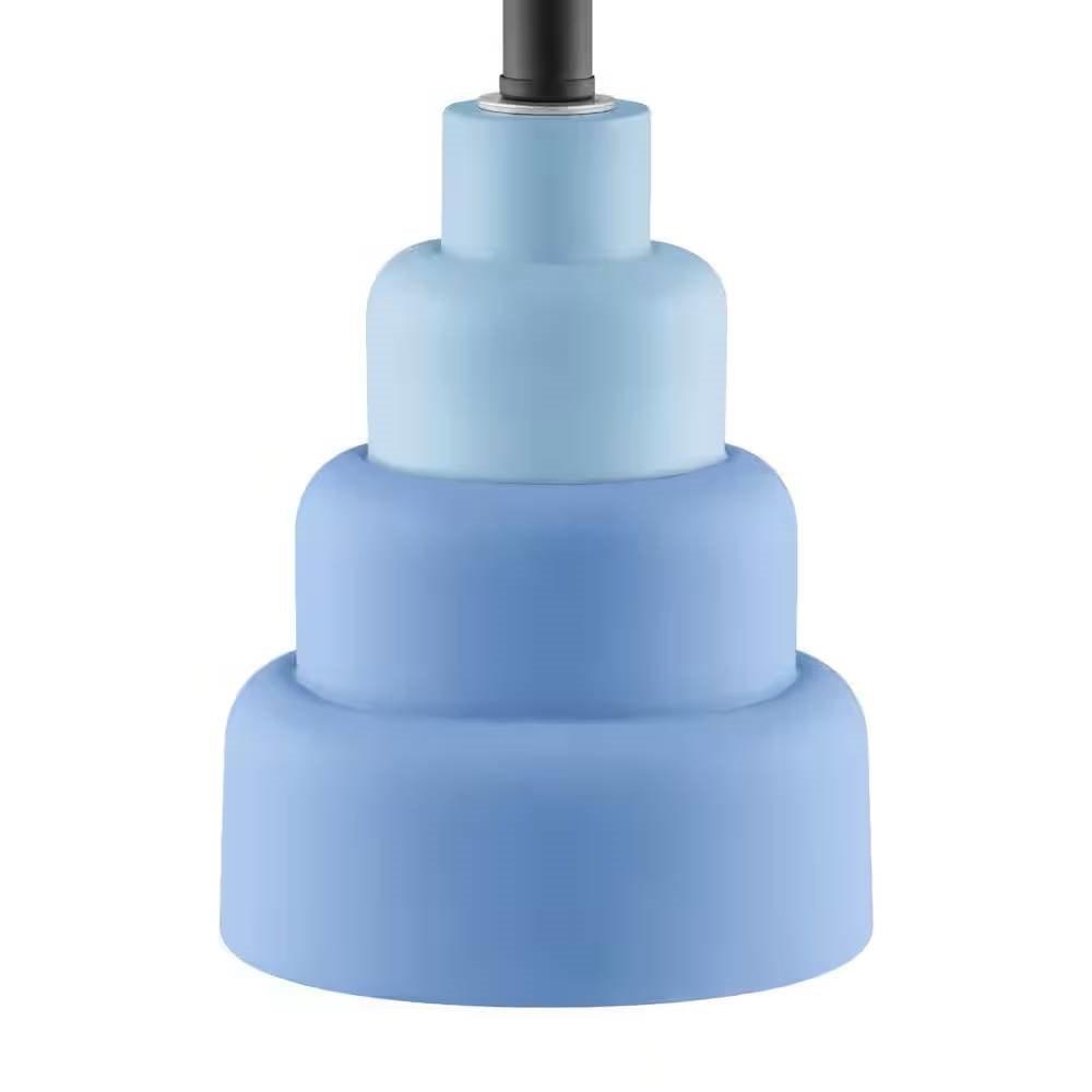 Small Blue Desk Light Table Lamp with White Fabric Shade for Bedside Nightstand - PRHOMZ