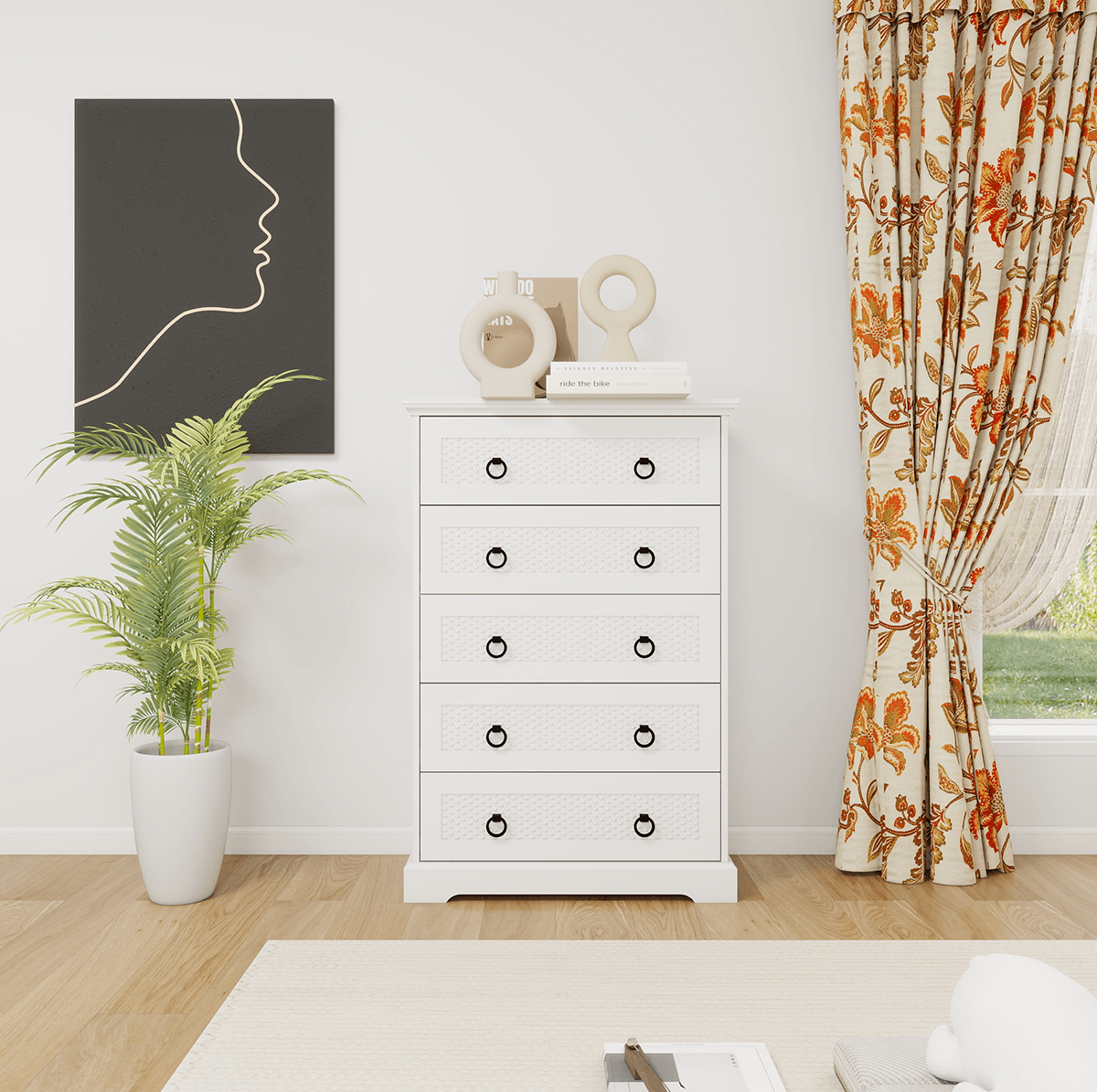 Modern 5-Drawer Dresser – 31.5" Wide Farmhouse Chest for Bedroom, Living Room, Entryway – White Tall Storage Cabinet - PRHOMZ