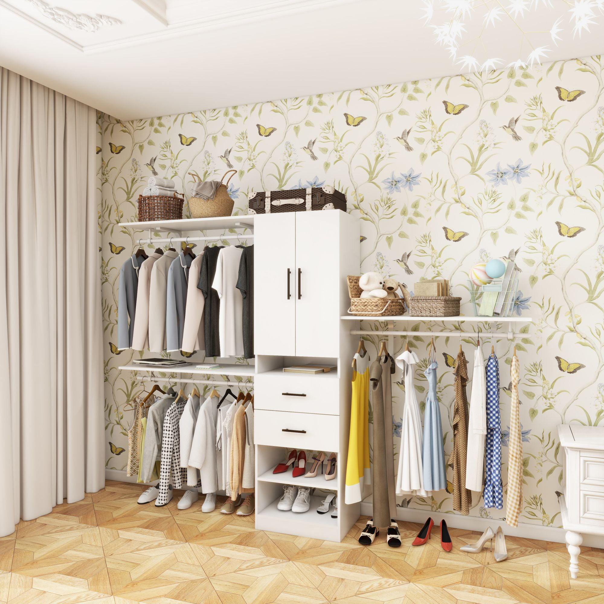 8FT Built-In Closet System with Drawers & Doors - Wall-Mounted Wood Organizer for Bedroom - PRHOMZ