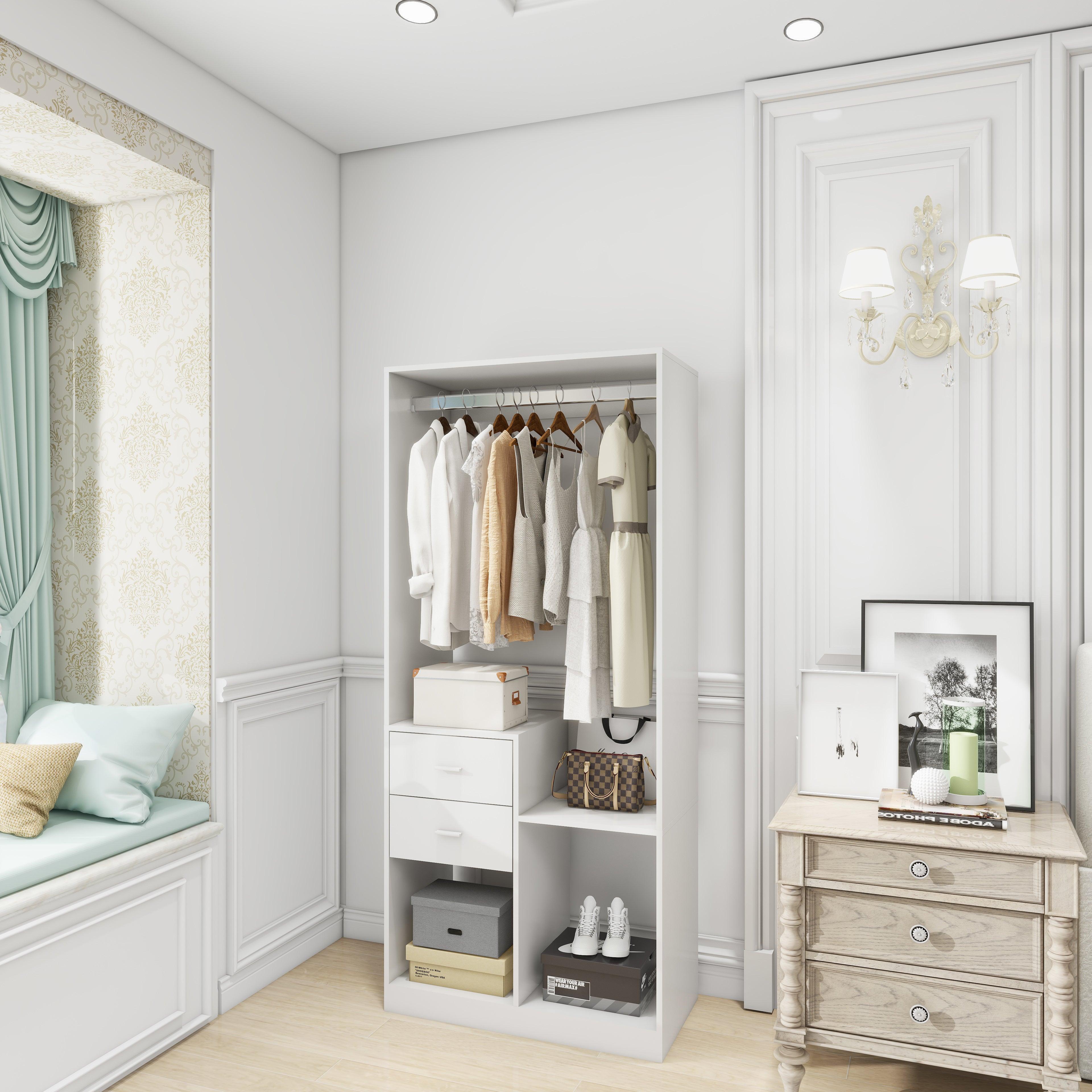 White Closet Organizer System – Walk-In Closet with Hanging Racks, Drawers & Shelves - PRHOMZ