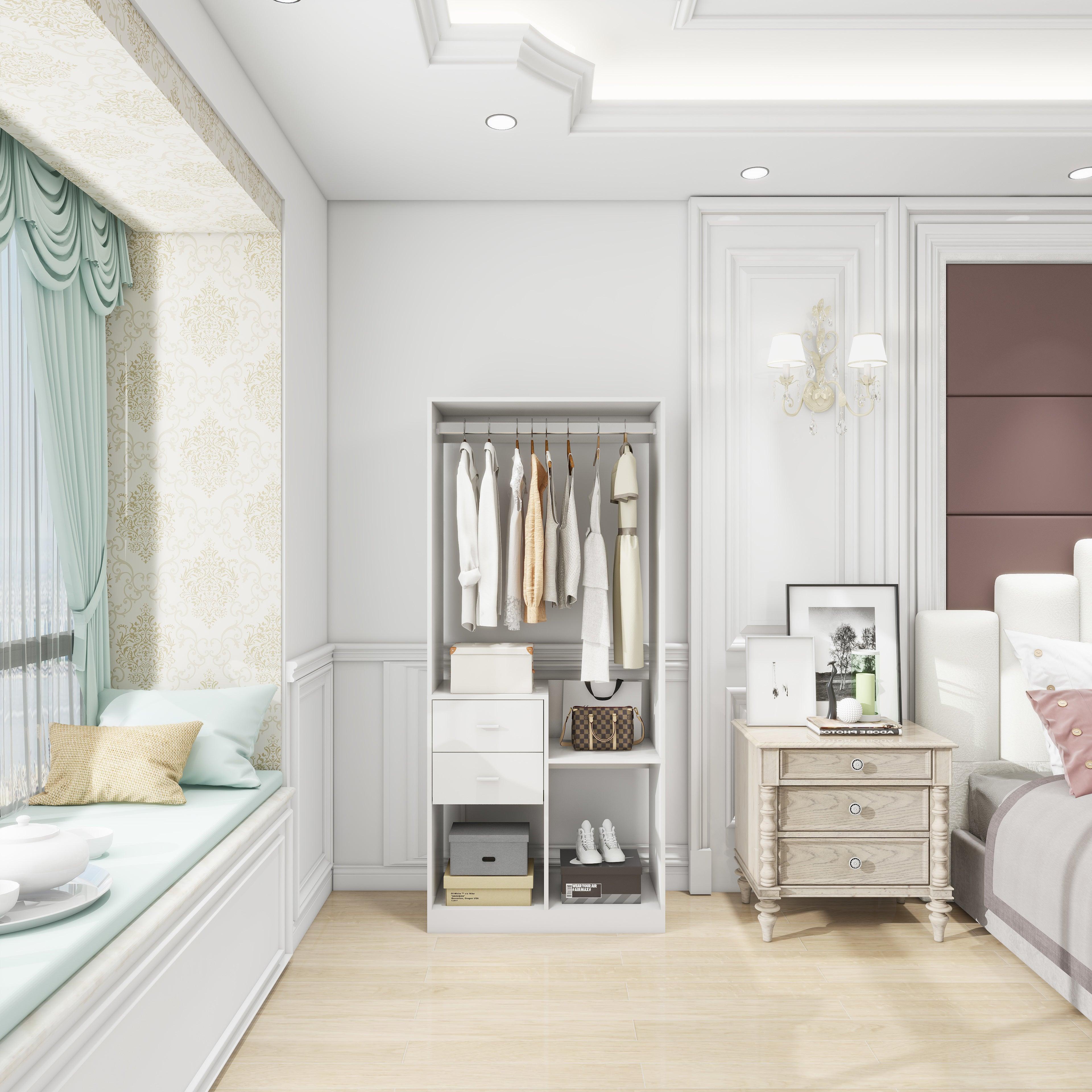 White Closet Organizer System – Walk-In Closet with Hanging Racks, Drawers & Shelves - PRHOMZ