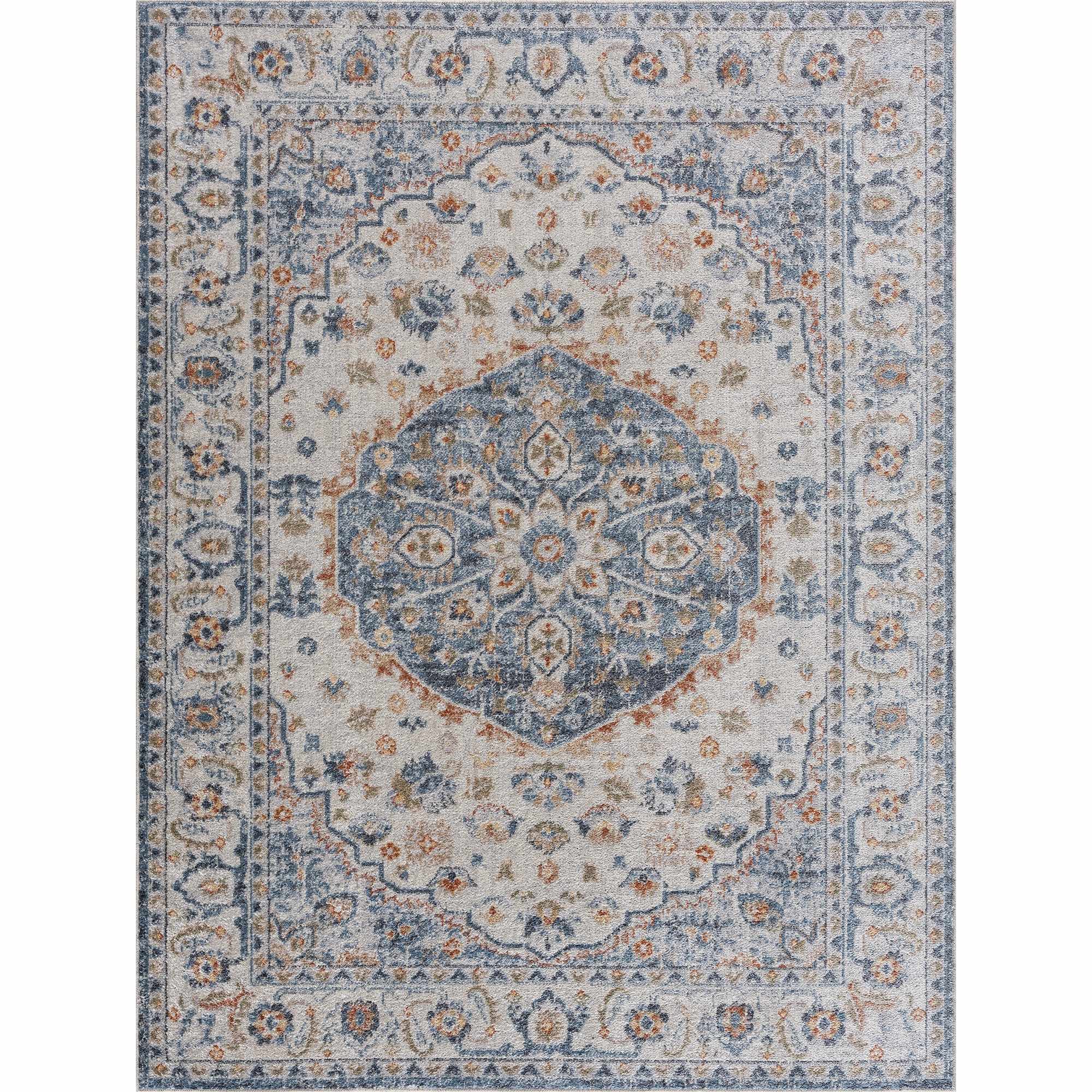 Hiti Cream&Blue Washable Rug - Clearance-1