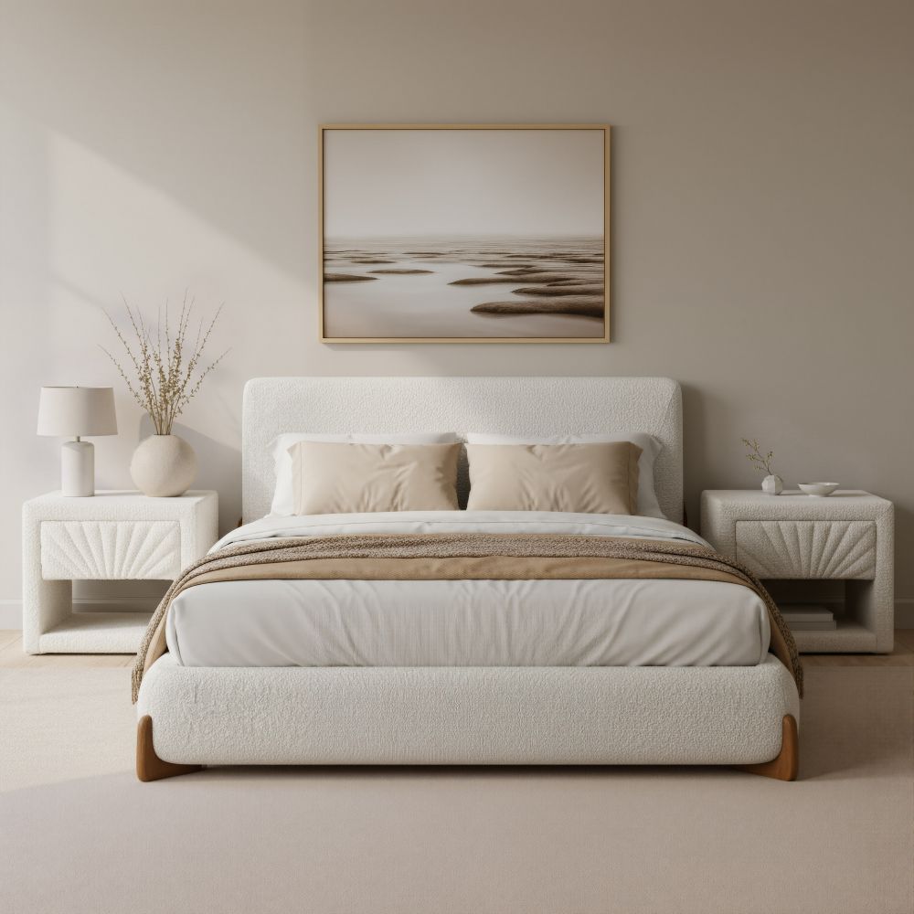 Baris Ivory Textured Fabric Bed