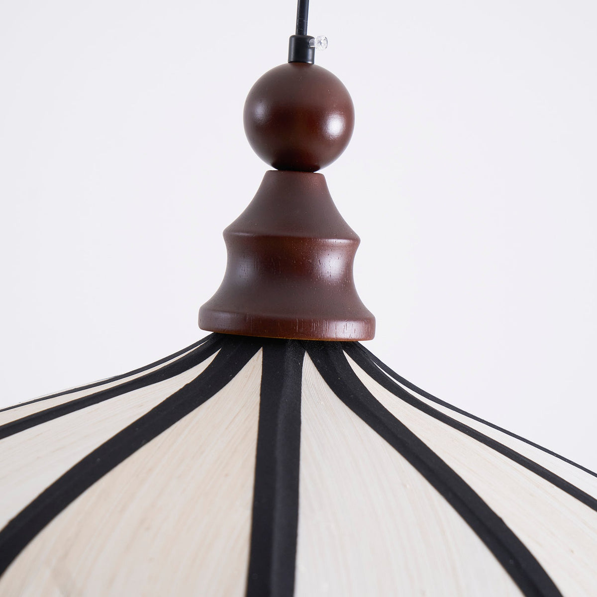 Petalux | Scalloped Pendant Light with Abaca Shade | Walnut Wood Fixture for Dining Room
