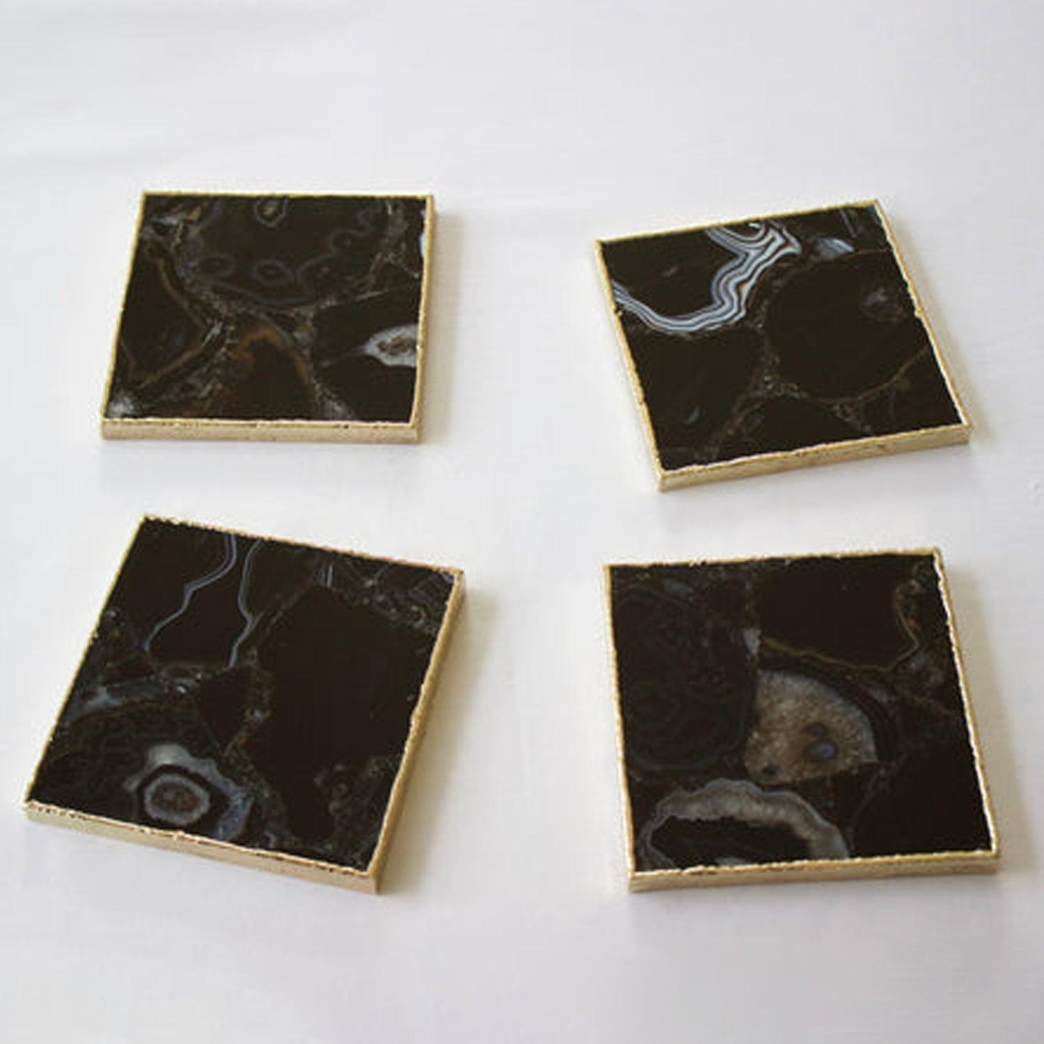 Black Agate - Set of 4 Large Square Coasters | Personalised Momentos - PRHOMZ