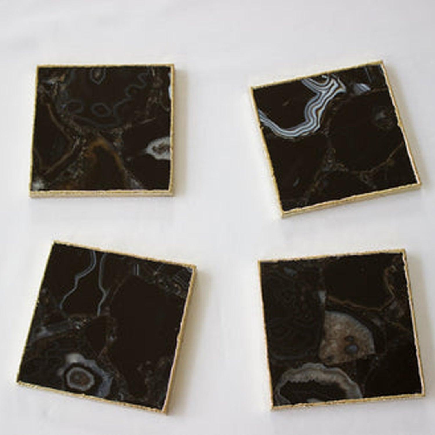 Black Agate - Set of 4 Large Square Coasters | Personalised Momentos - PRHOMZ