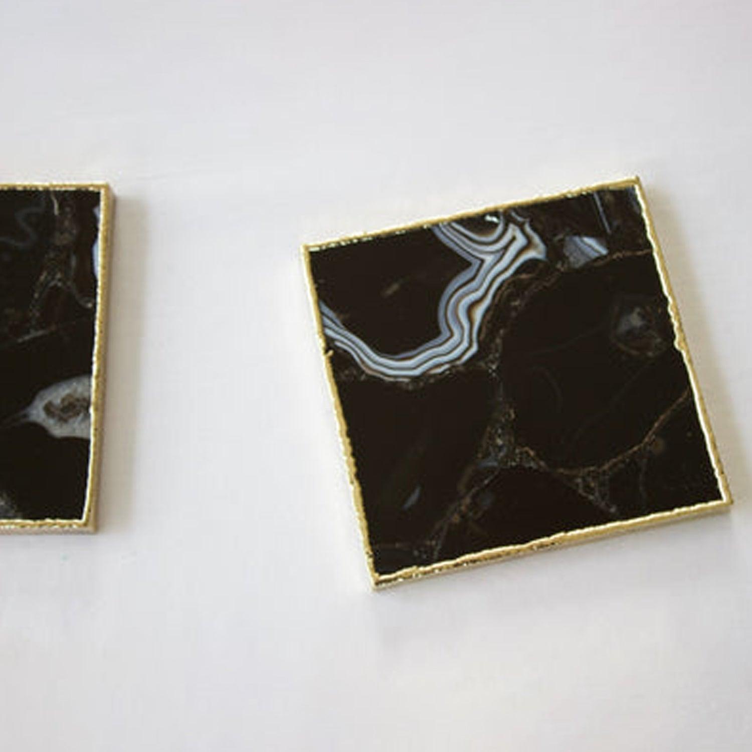Black Agate - Set of 4 Large Square Coasters | Personalised Momentos - PRHOMZ