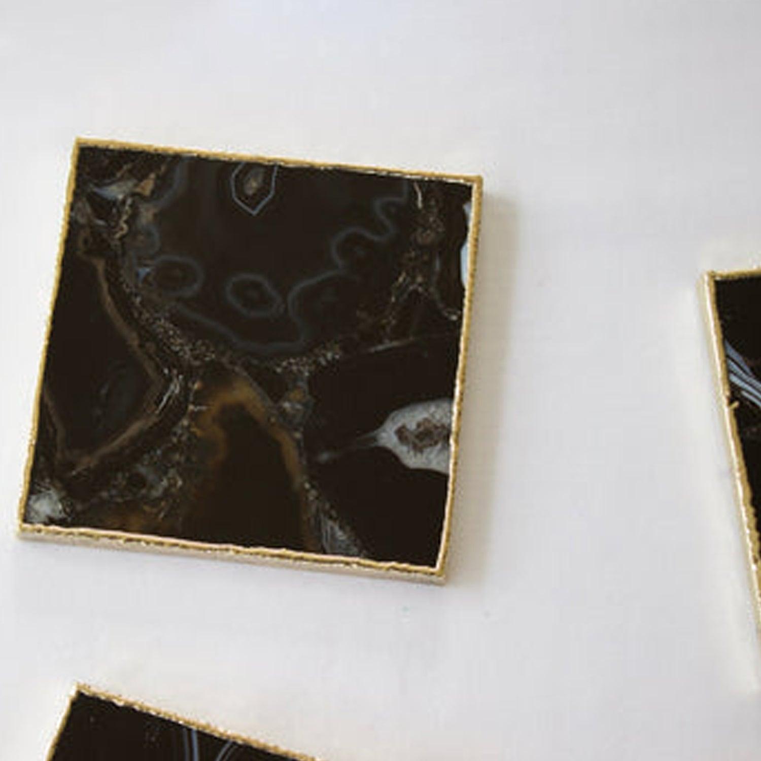 Black Agate - Set of 4 Large Square Coasters | Personalised Momentos - PRHOMZ
