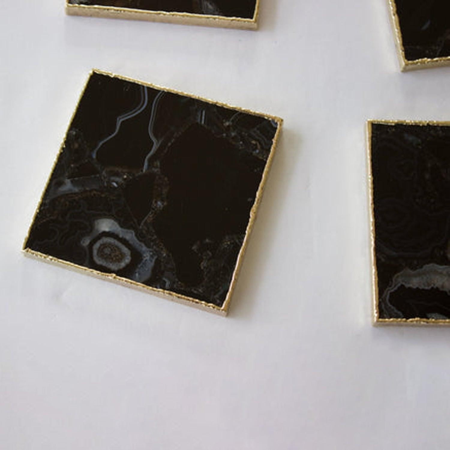 Black Agate - Set of 4 Large Square Coasters | Personalised Momentos - PRHOMZ