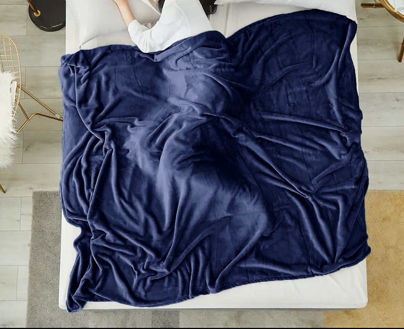 Queen size Navy Extra Soft Cozy Microfiber Solid Color Throw Picnic Sofa Bed Blanket