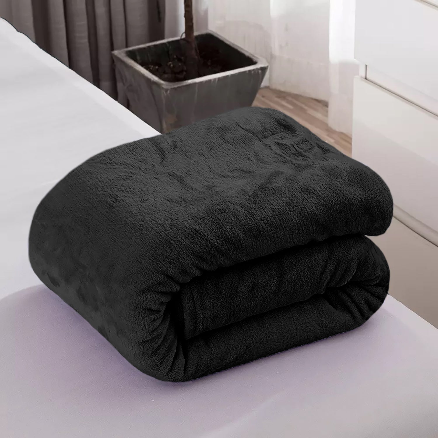 Full Size Black Extra Soft Cozy Microfiber Solid Color Throw Picnic Sofa Bed Blanket