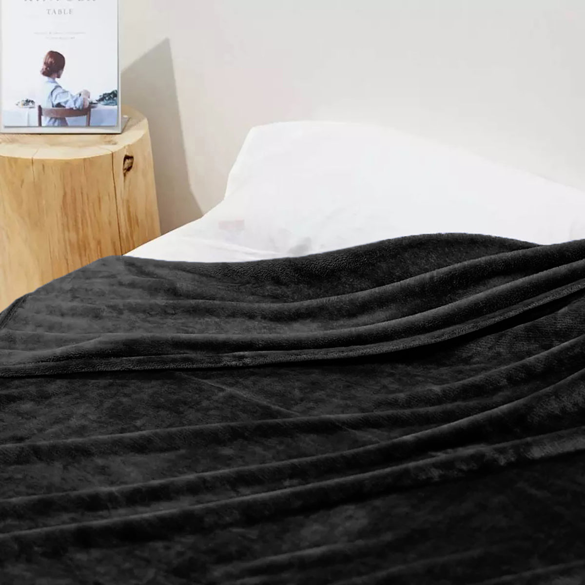 Full Size Black Extra Soft Cozy Microfiber Solid Color Throw Picnic Sofa Bed Blanket