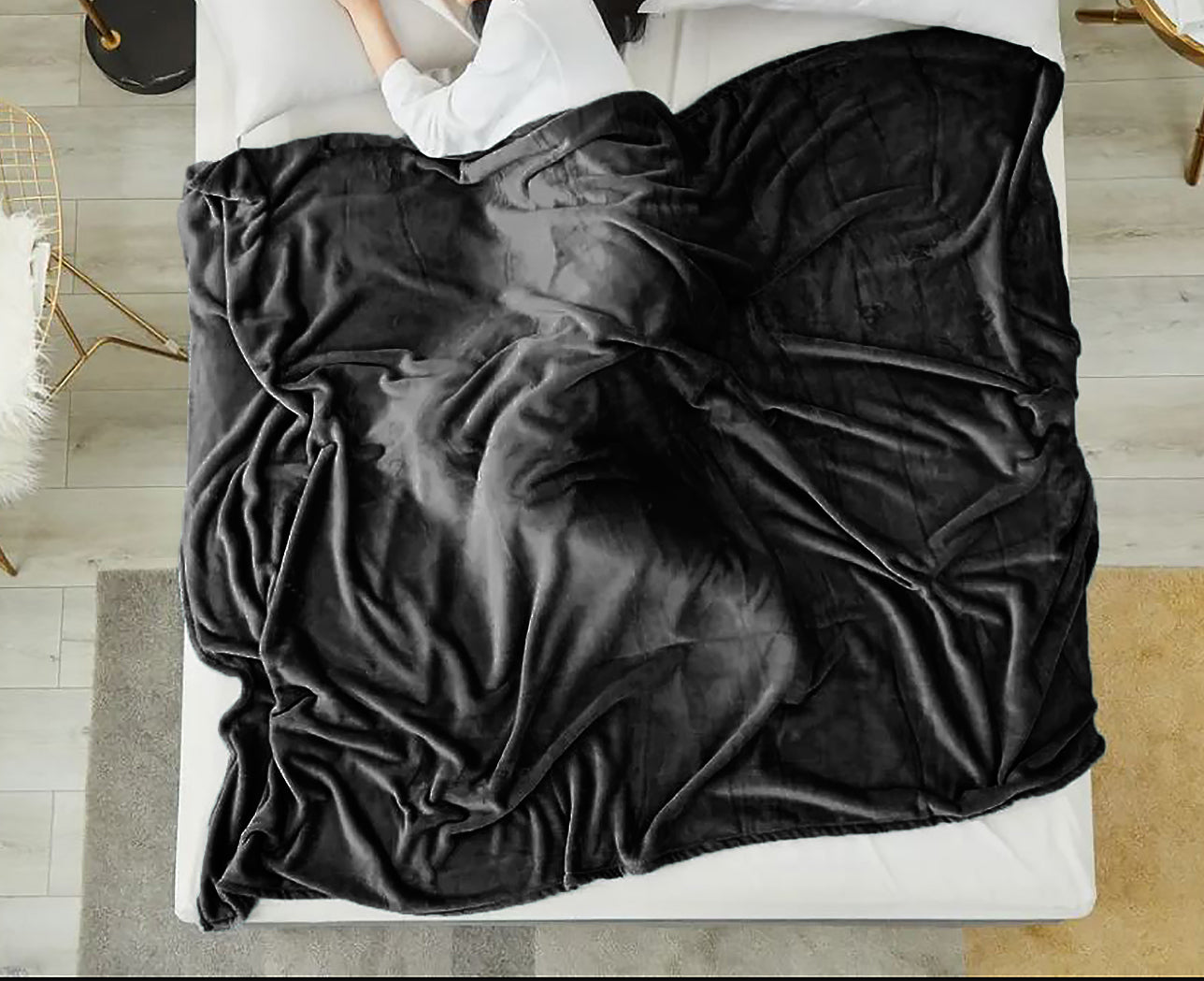 Full Size Black Extra Soft Cozy Microfiber Solid Color Throw Picnic Sofa Bed Blanket