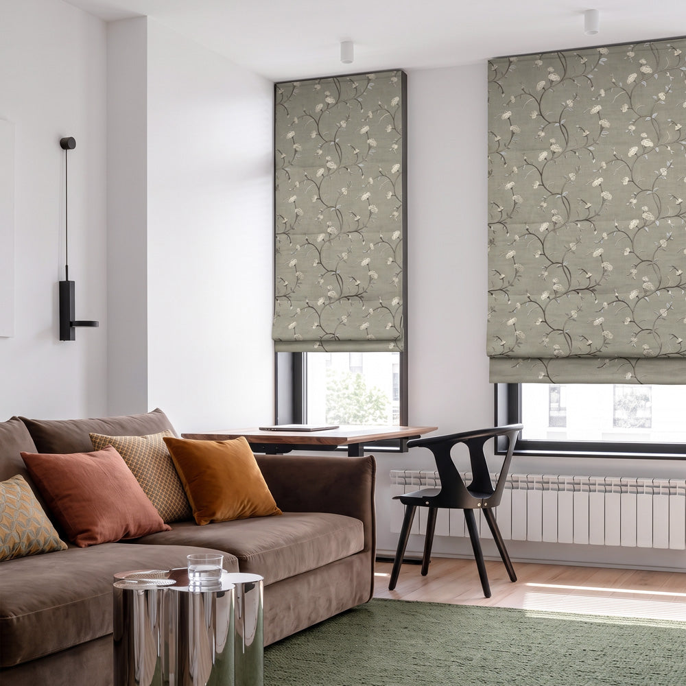 Bloom Embroidered Sprig Roman Shades