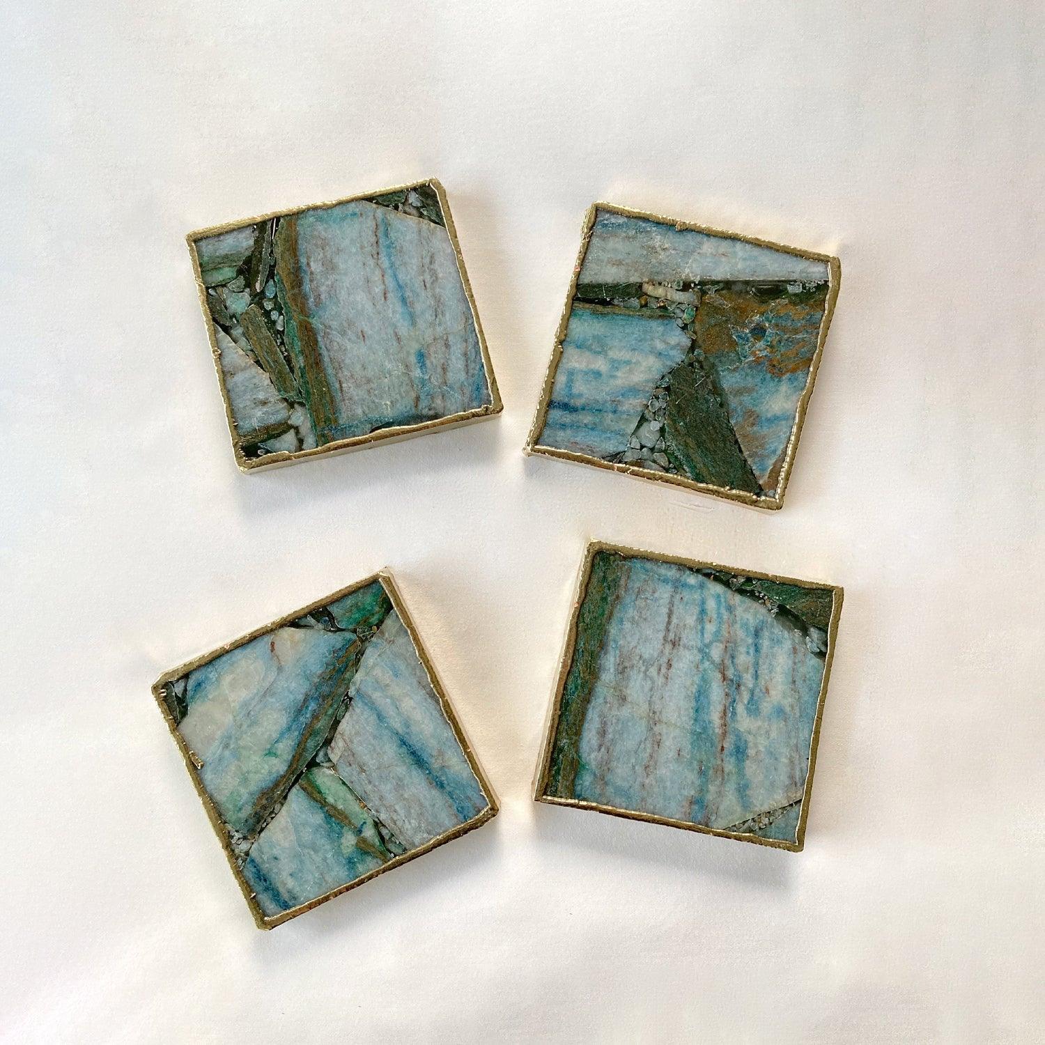 Blue-Green Composite Agate - Set of 4 Large Square Coasters | Personalised Momentos - PRHOMZ