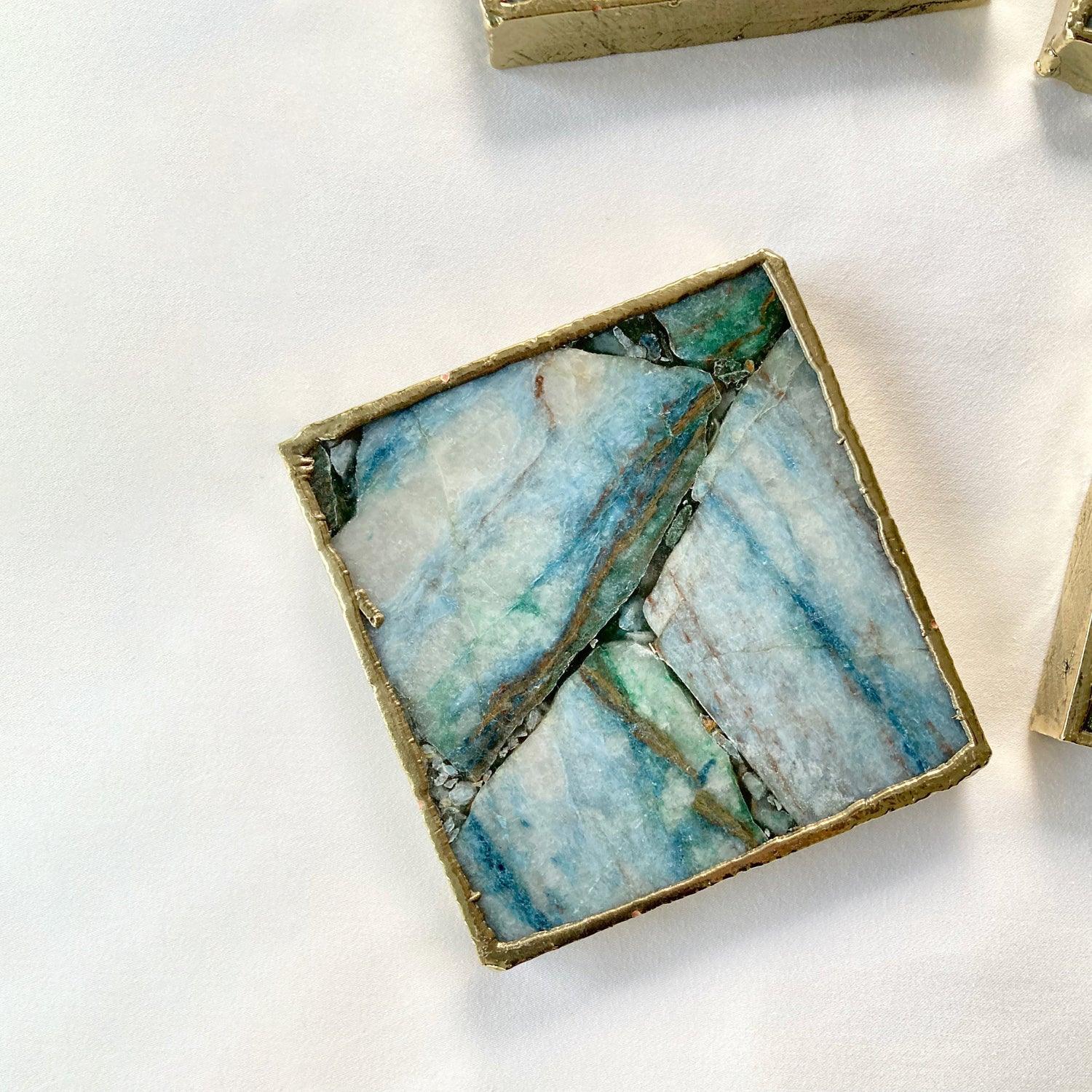 Blue-Green Composite Agate - Set of 4 Large Square Coasters | Personalised Momentos - PRHOMZ