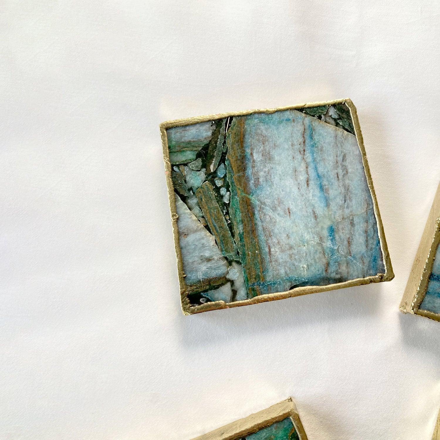 Blue-Green Composite Agate - Set of 4 Large Square Coasters | Personalised Momentos - PRHOMZ