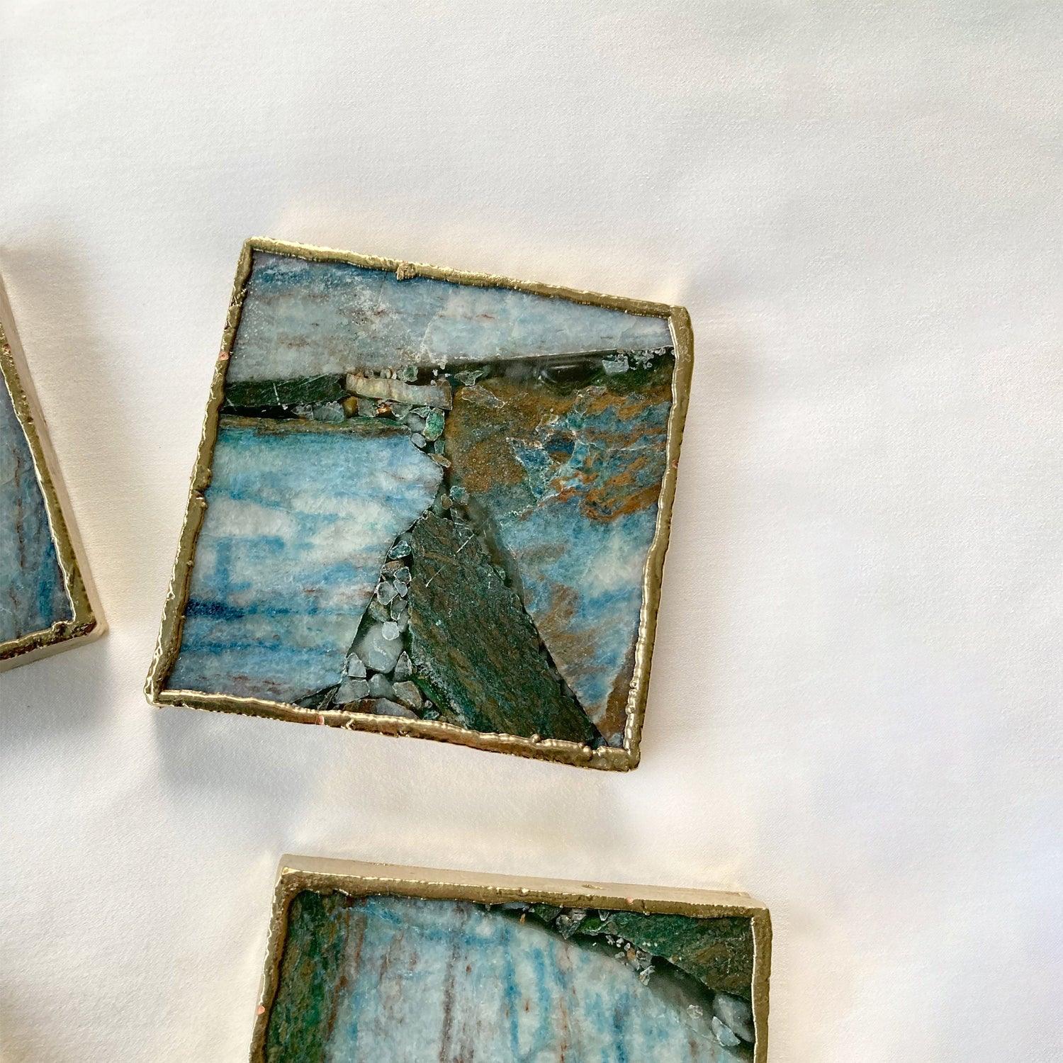 Blue-Green Composite Agate - Set of 4 Large Square Coasters | Personalised Momentos - PRHOMZ