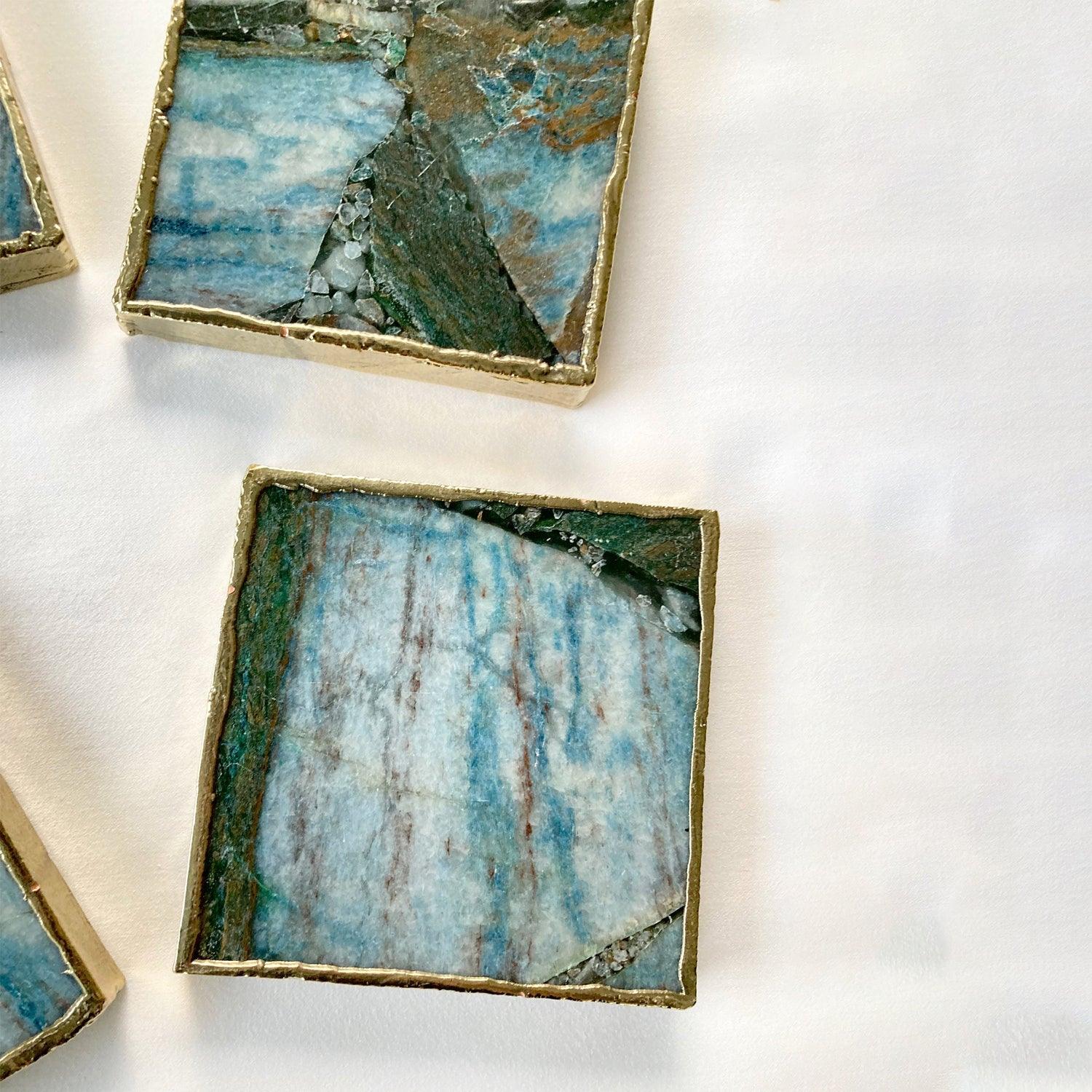 Blue-Green Composite Agate - Set of 4 Large Square Coasters | Personalised Momentos - PRHOMZ