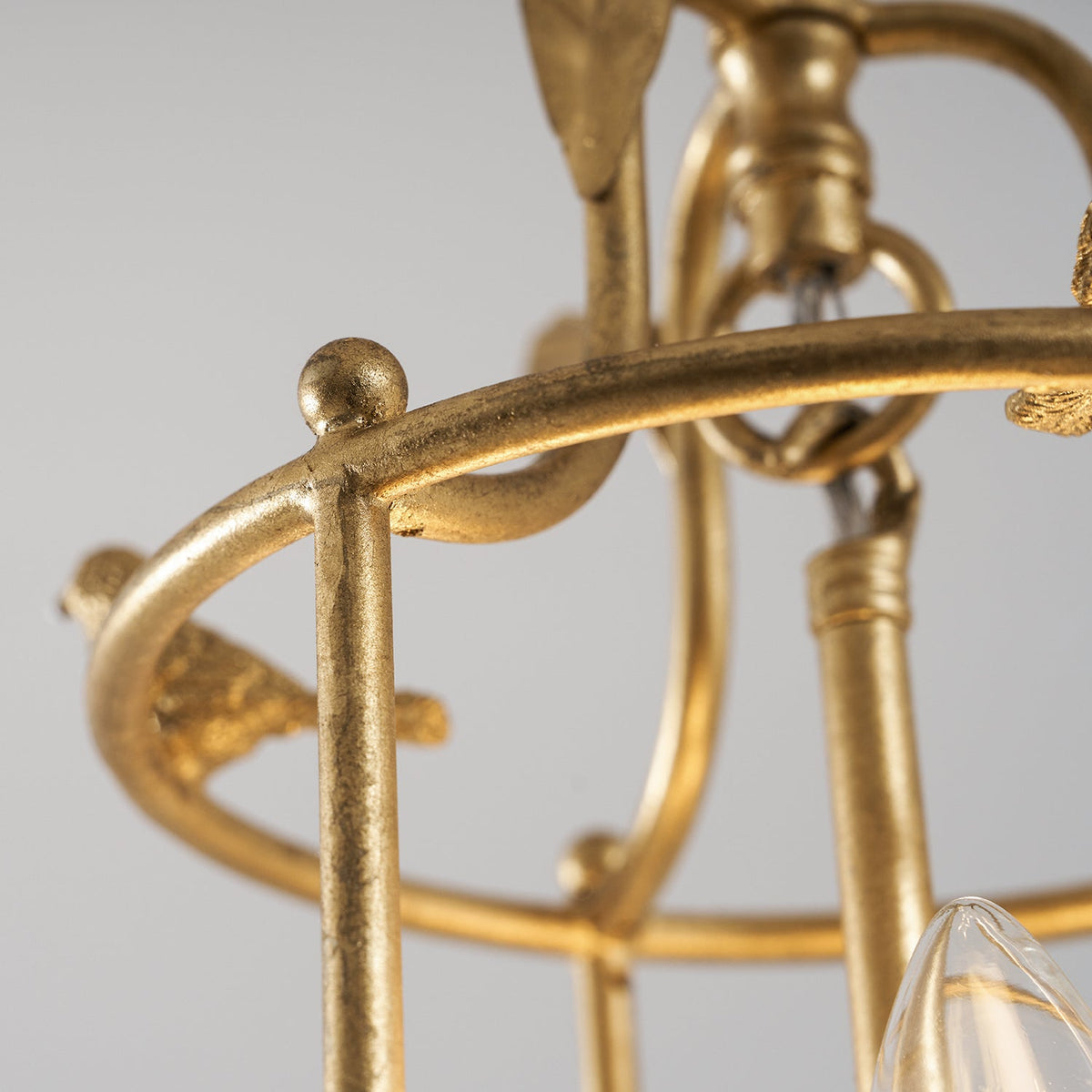 Aviary Series | Iron Lantern Pendant Light with Bird & Leaf Detail for Dining Room