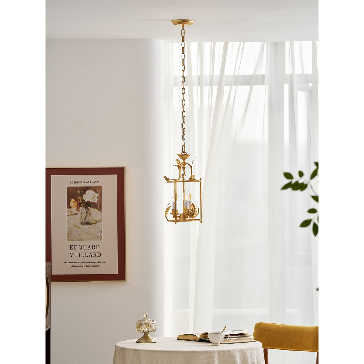 Aviary Series | Iron Lantern Pendant Light with Bird & Leaf Detail for Dining Room