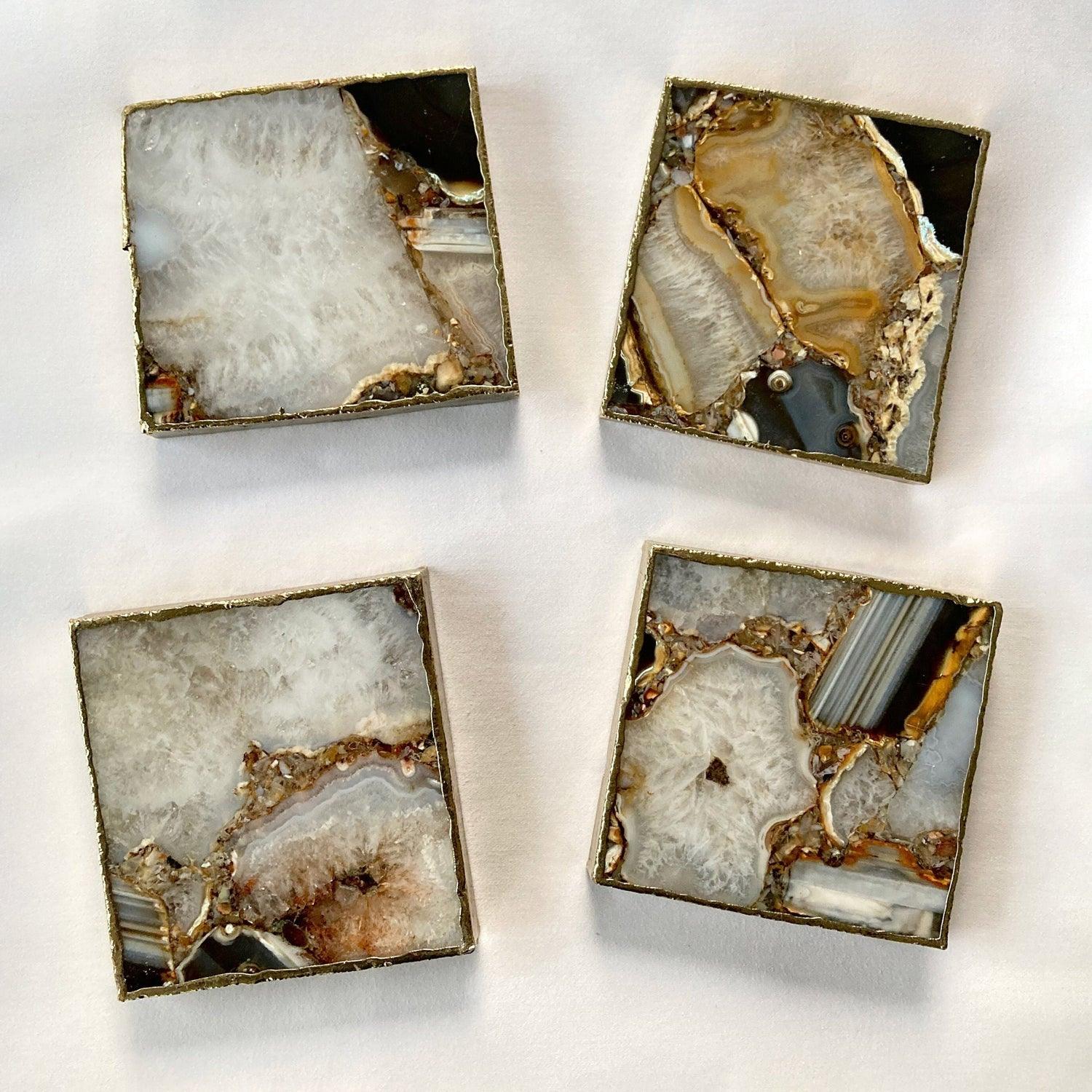 Brown-White Composite Agate - Set of 4 Large Square Coasters | Personalised Momentos - PRHOMZ