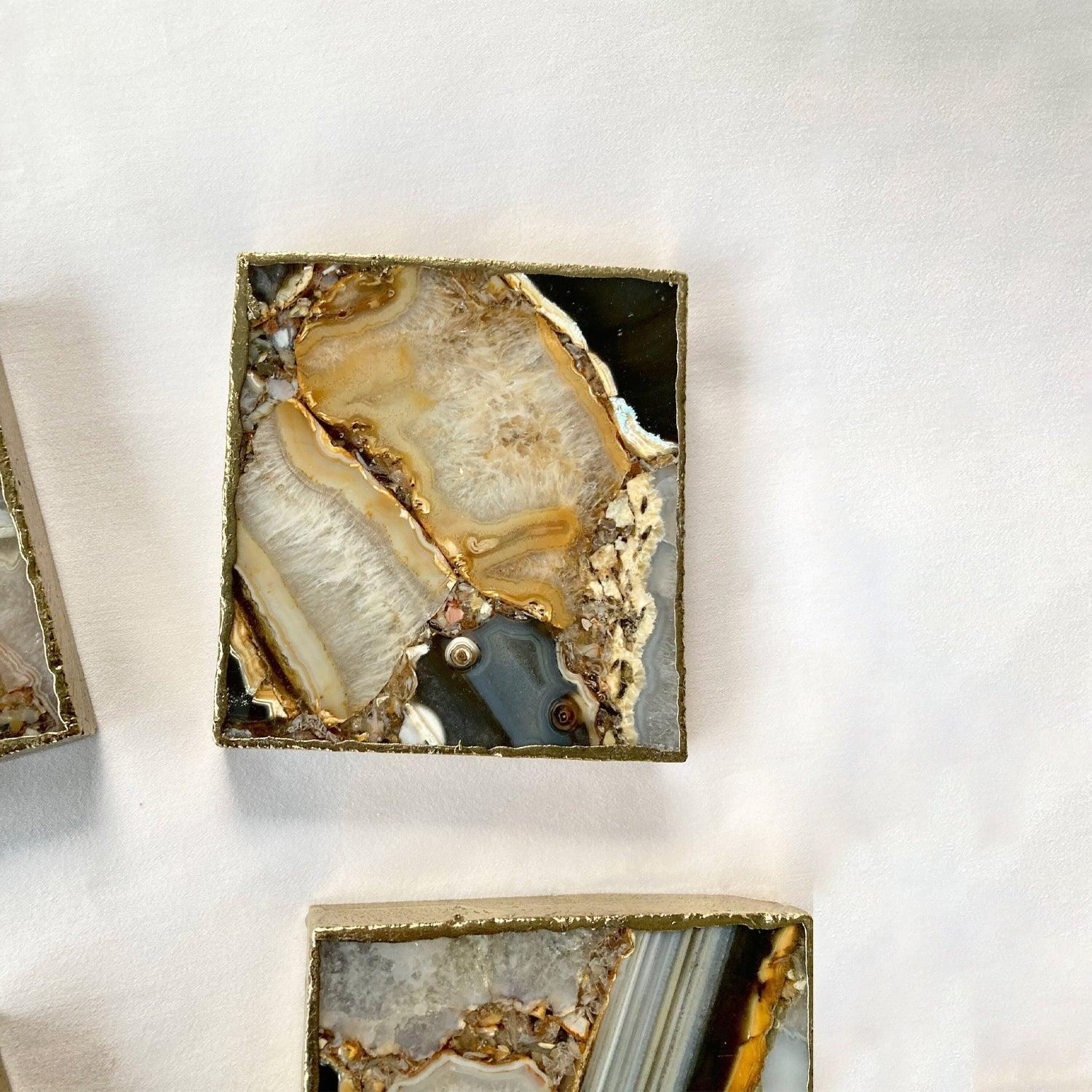 Brown-White Composite Agate - Set of 4 Large Square Coasters | Personalised Momentos - PRHOMZ