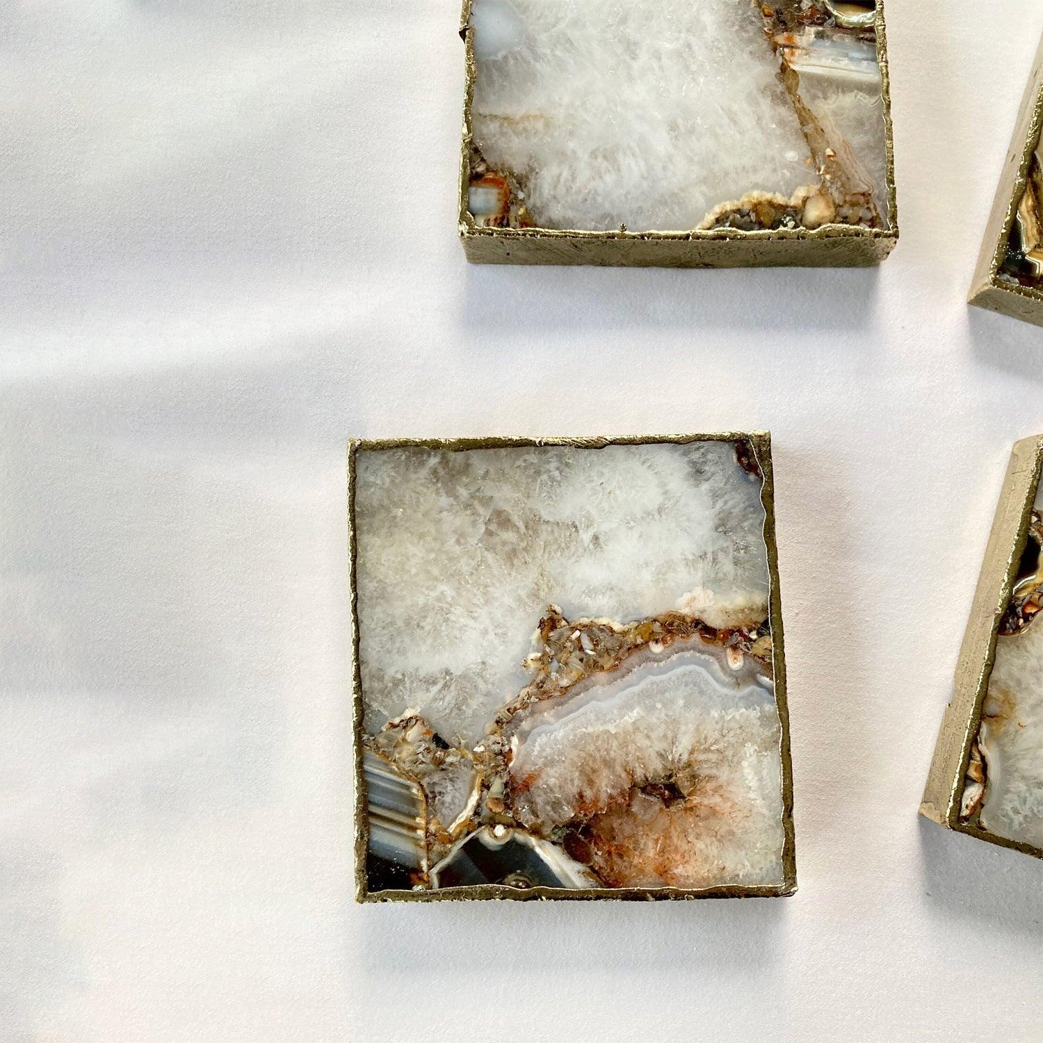 Brown-White Composite Agate - Set of 4 Large Square Coasters | Personalised Momentos - PRHOMZ