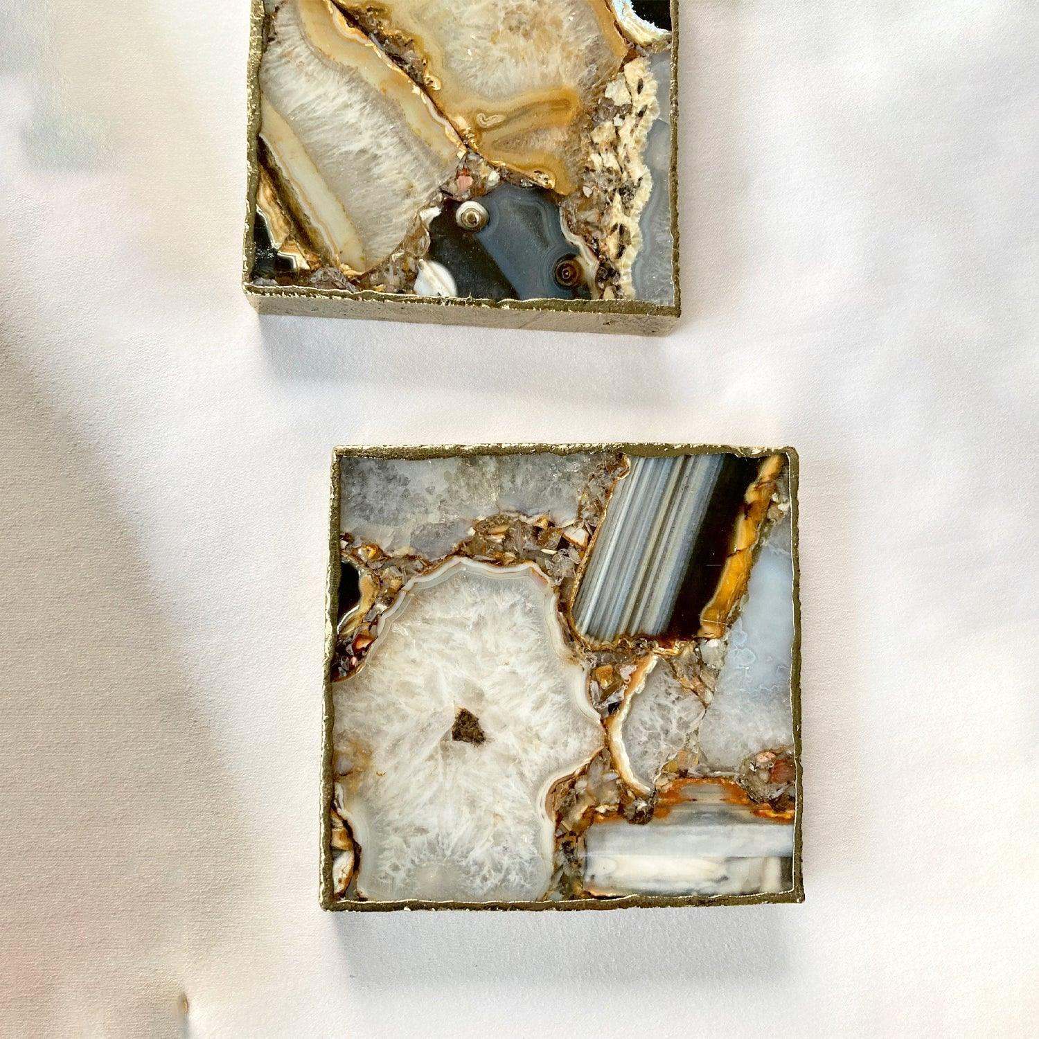 Brown-White Composite Agate - Set of 4 Large Square Coasters | Personalised Momentos - PRHOMZ