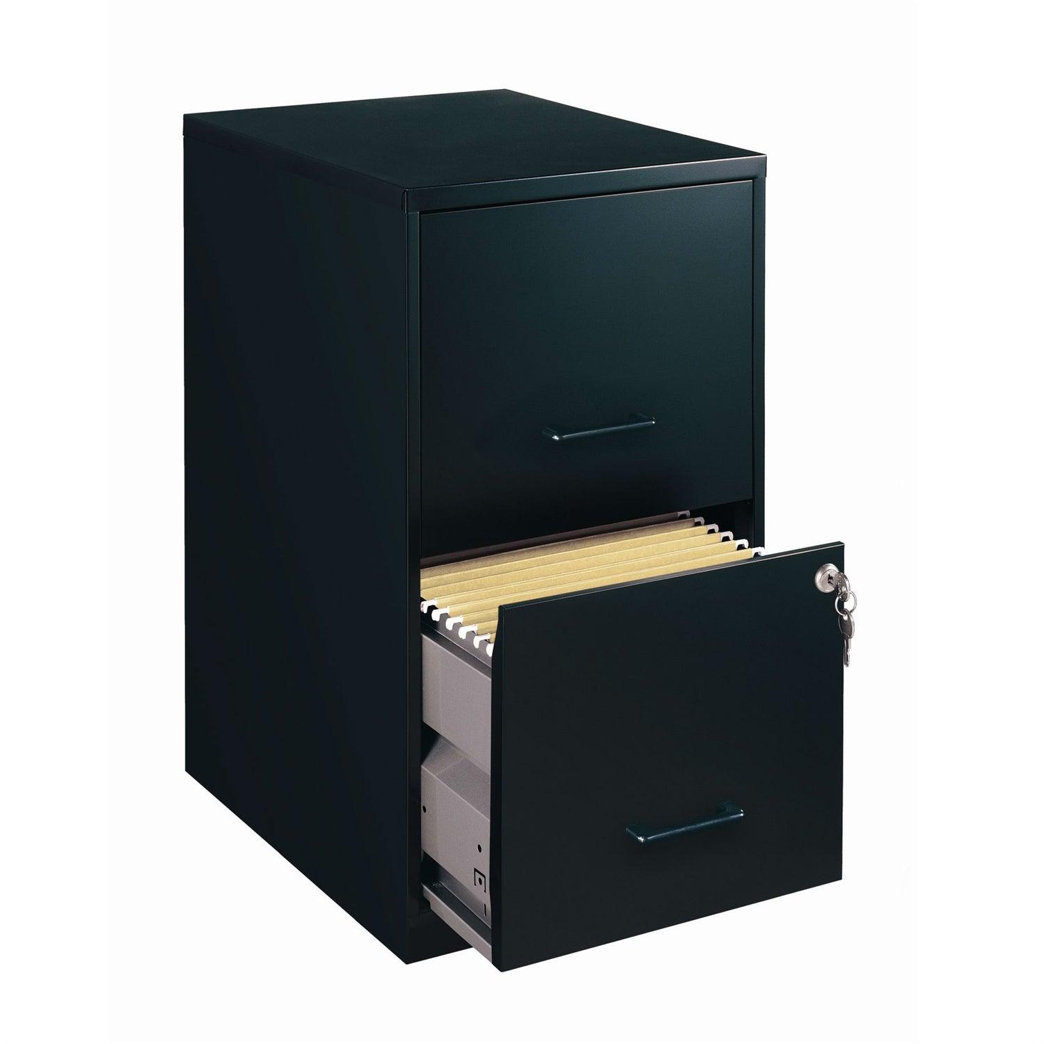 Black Metal 2-Drawer Vertical Filing File Cabinet - Made in USA - PRHOMZ
