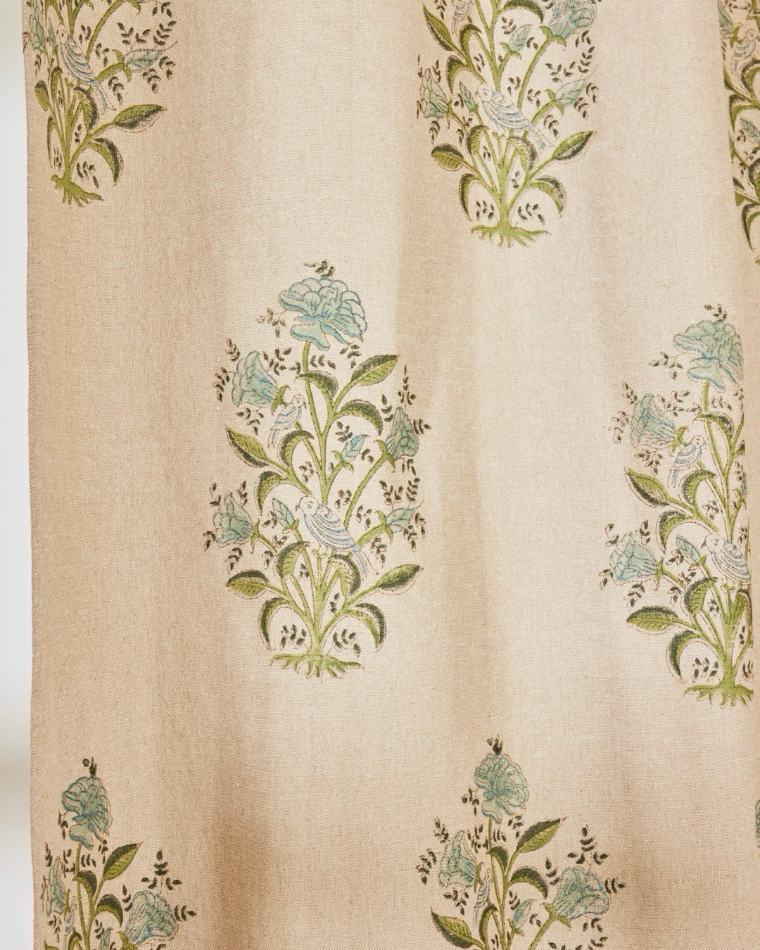 Hand Block Printed Linen Curtains | Bird & Floral Motif | Standard & Custom Lengths-2