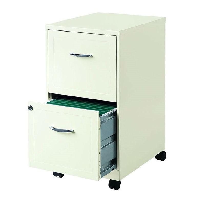 2-Drawer Pearl White Steel File Cabinet with Casters - PRHOMZ