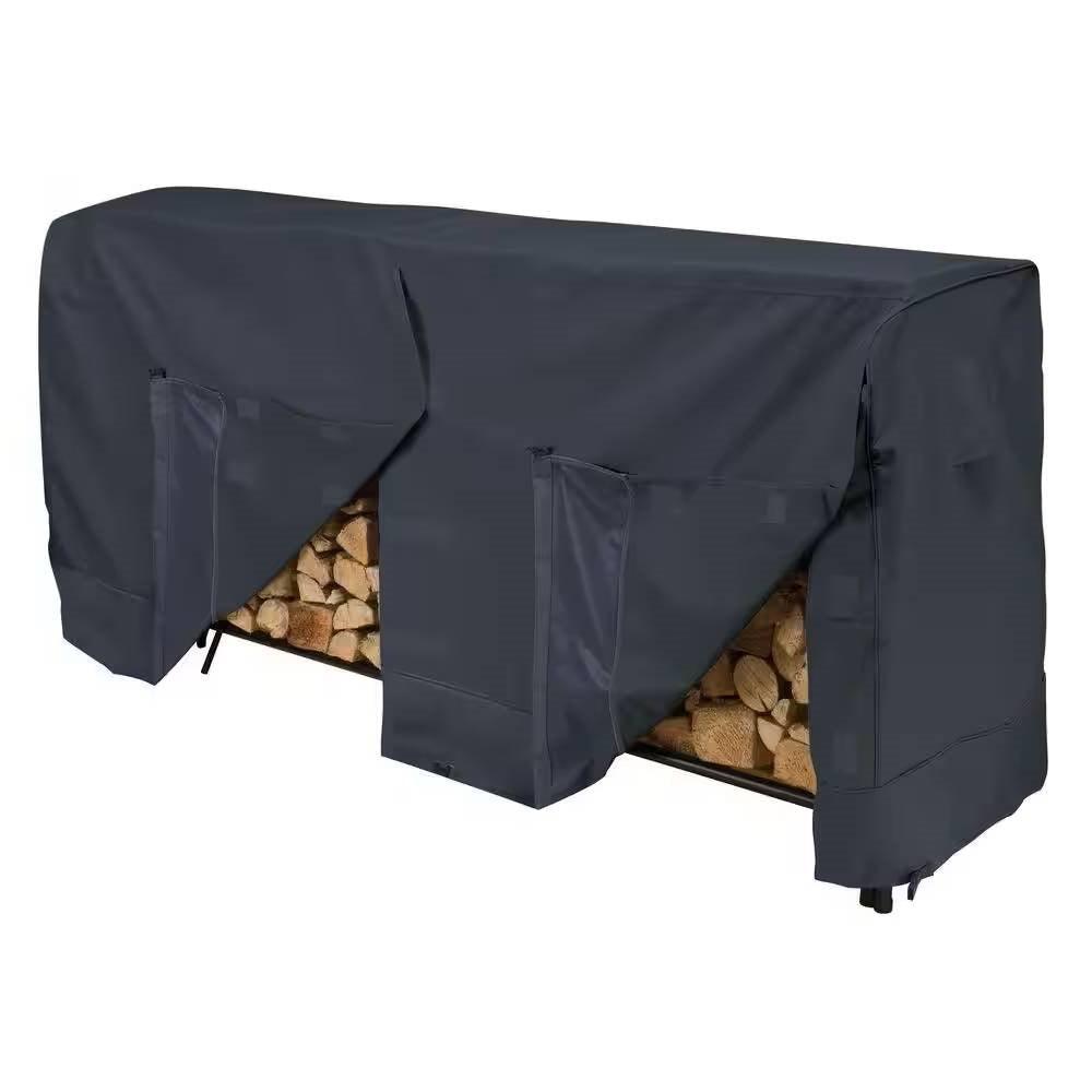 Black Outdoor Firewood Rack Cover - Fits 8-ft. Log Rack - PRHOMZ