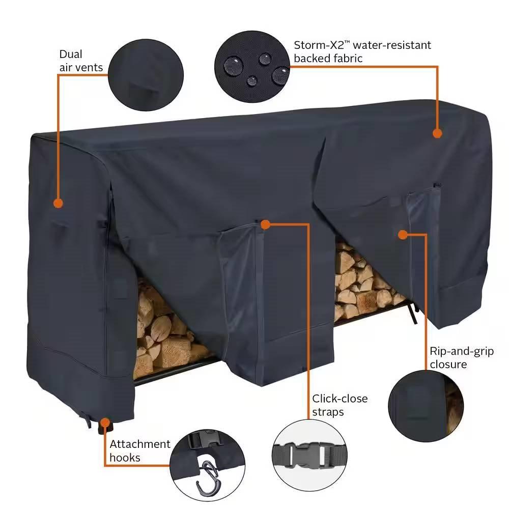Black Outdoor Firewood Rack Cover - Fits 8-ft. Log Rack - PRHOMZ