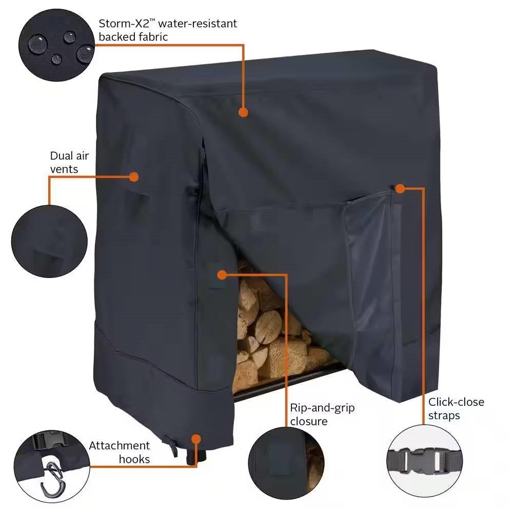 Black Firewood Rack Cover - Fits 4-ft. Log Racks - PRHOMZ