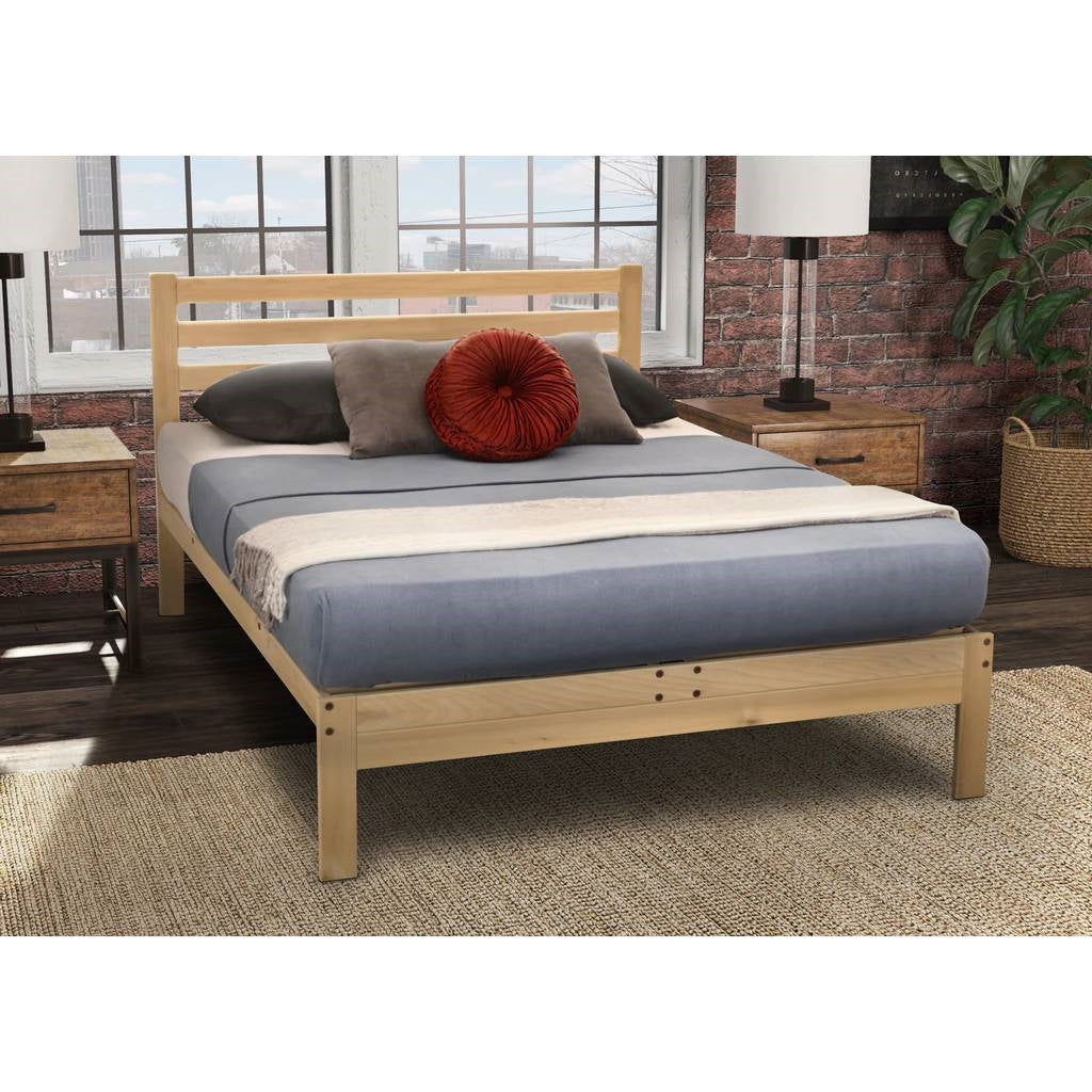 CA size Solid Wood Platform Bed Frame with Slatted Headboard - Made in USA-2
