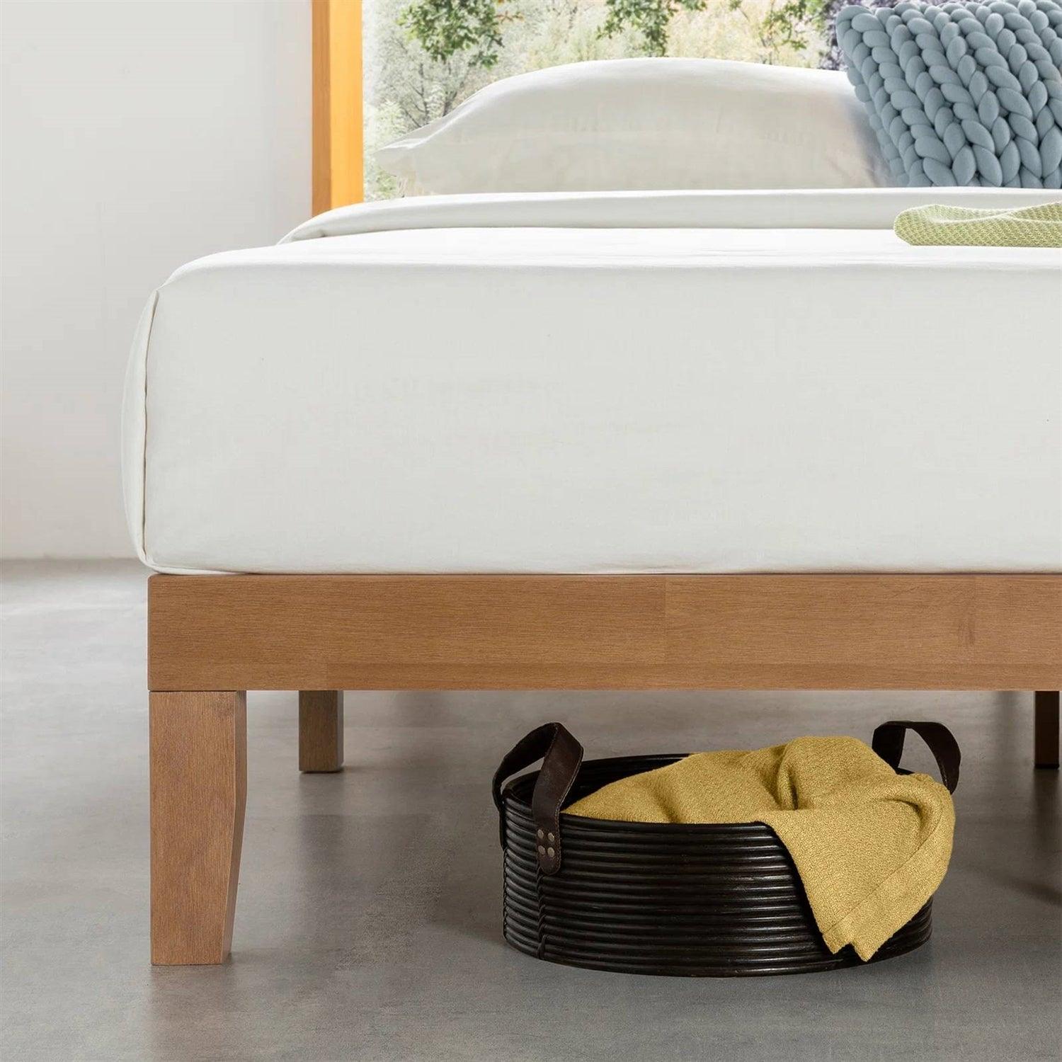 California King size Solid Wood Platform Bed Frame in Natural Wooden Finish - PRHOMZ