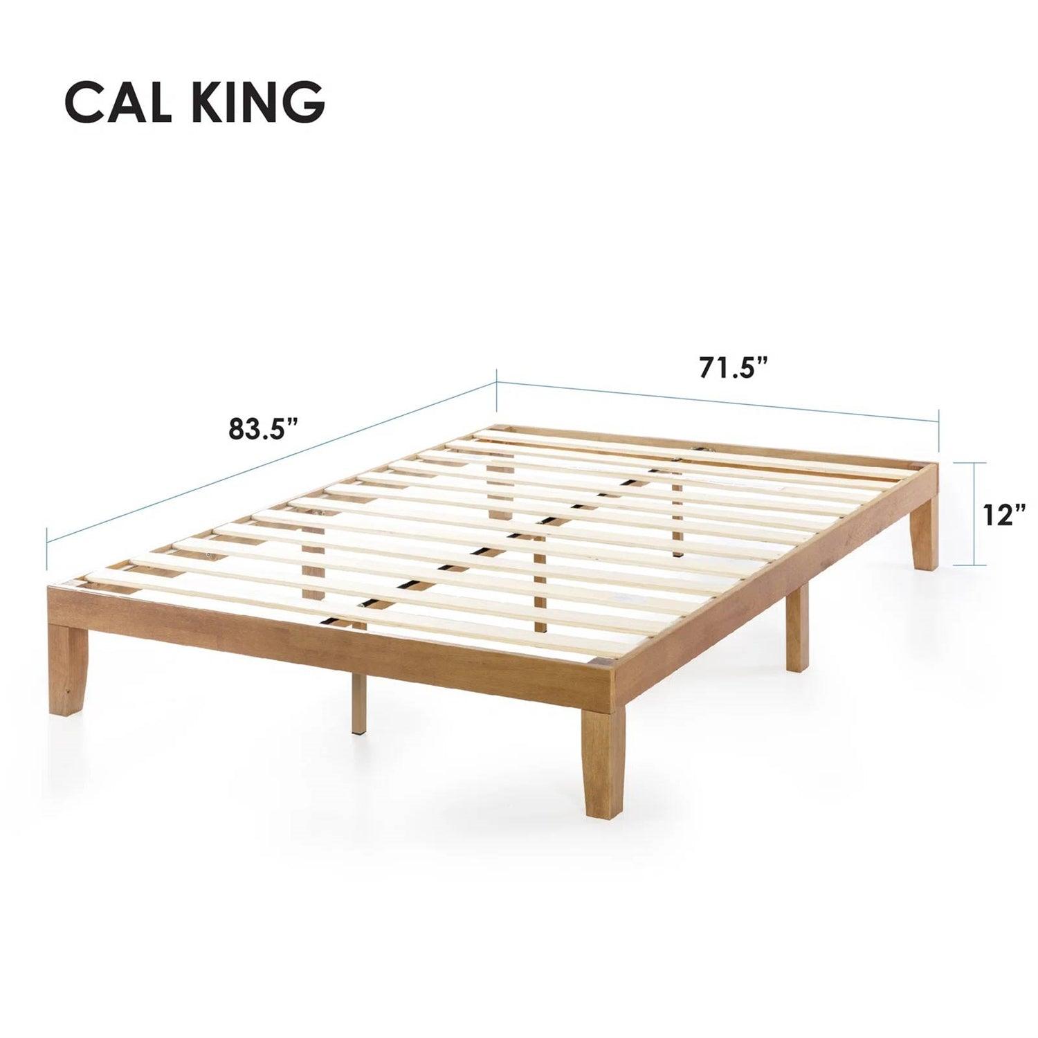 California King size Solid Wood Platform Bed Frame in Natural Wooden Finish - PRHOMZ